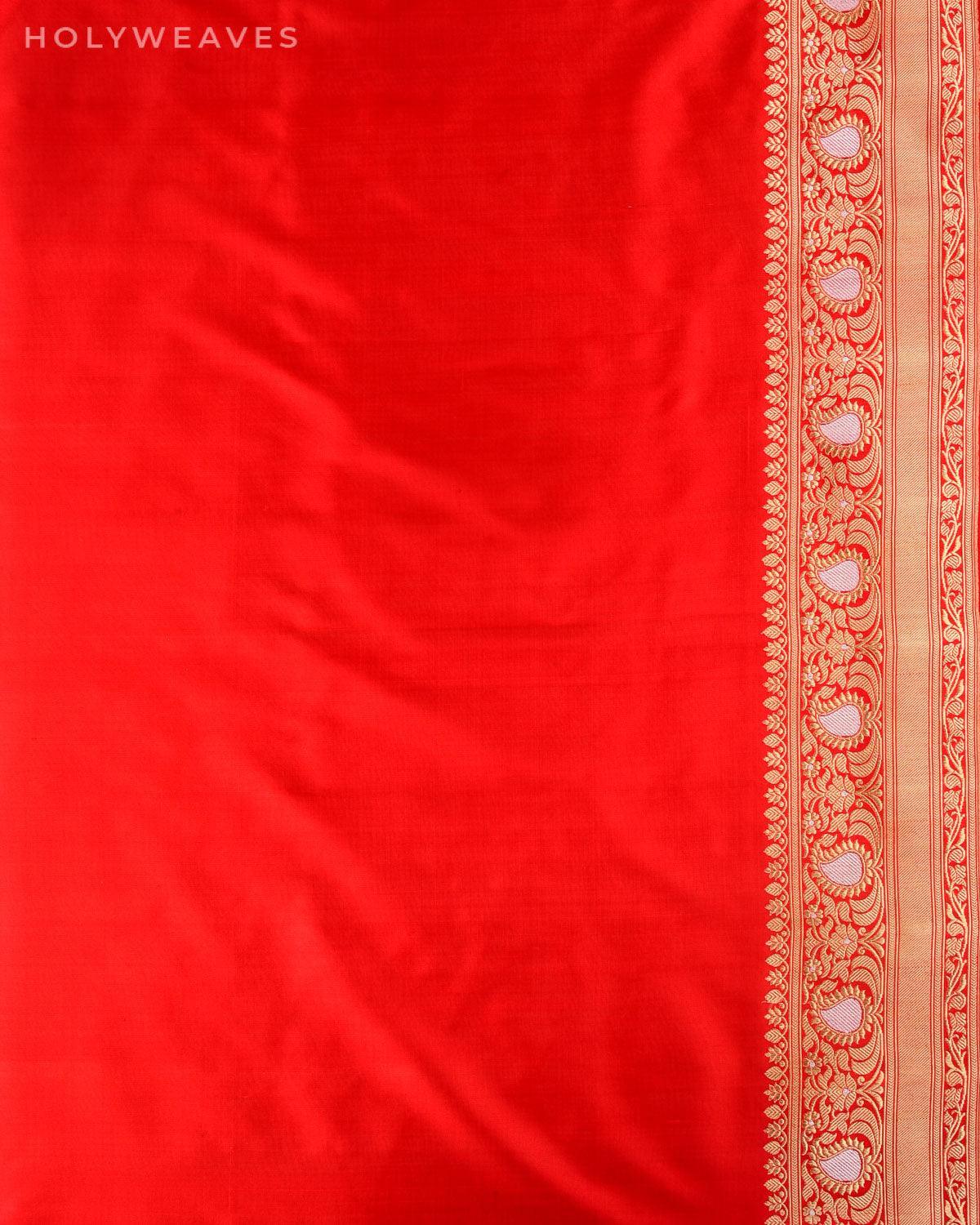 Bridal Red Banarasi Alfi Sona Rupa Kadhuan Jaal Handwoven Katan Silk Saree - By HolyWeaves, Benares