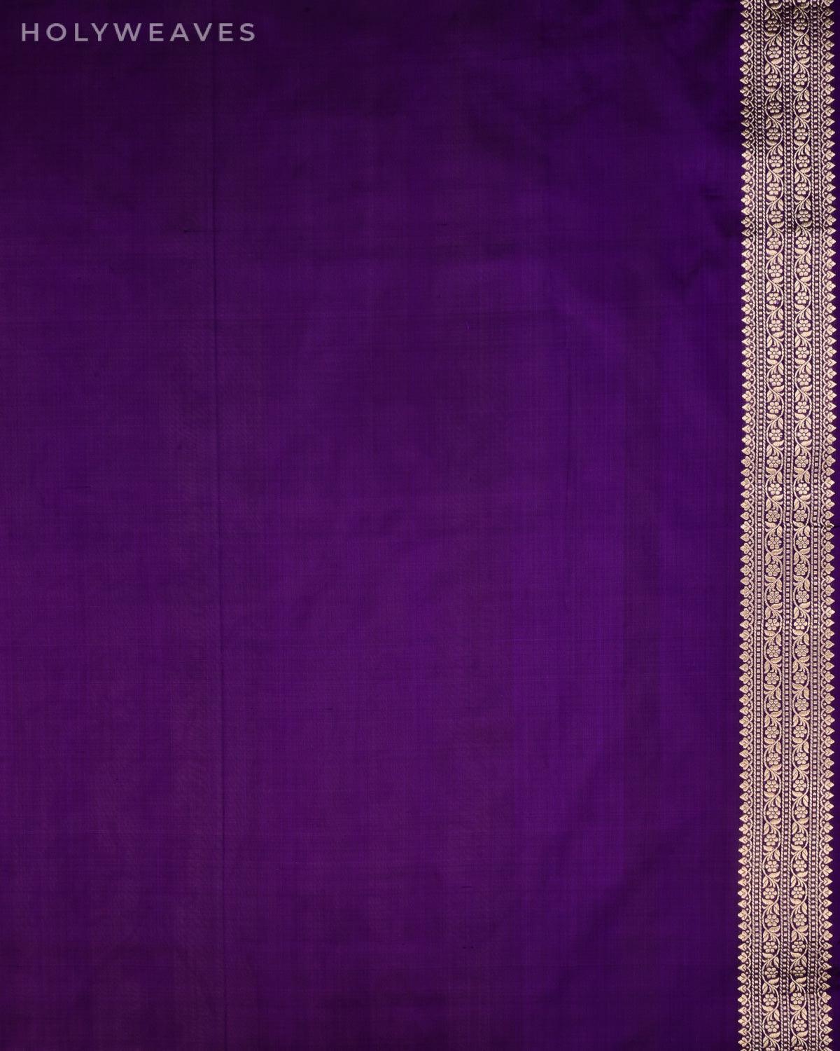 Byzantium Purple Banarasi Gold & Silver Zari Alfi Meena Duet Buti Kadhuan Brocade Handwoven Katan Silk Saree with Meenekari Koniya Buta - By HolyWeaves, Benares