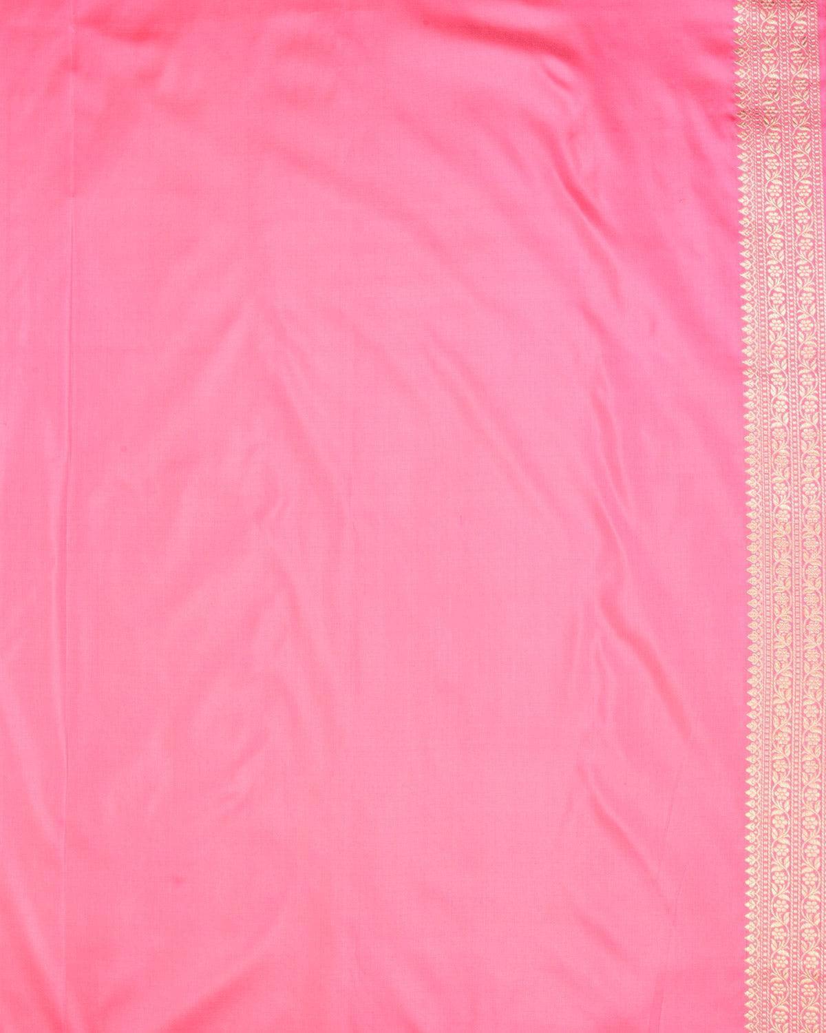 Flamingo Pink Banarasi Gold & Silver Zari Alfi Buti Kadhuan Brocade Handwoven Katan Silk Saree - By HolyWeaves, Benares