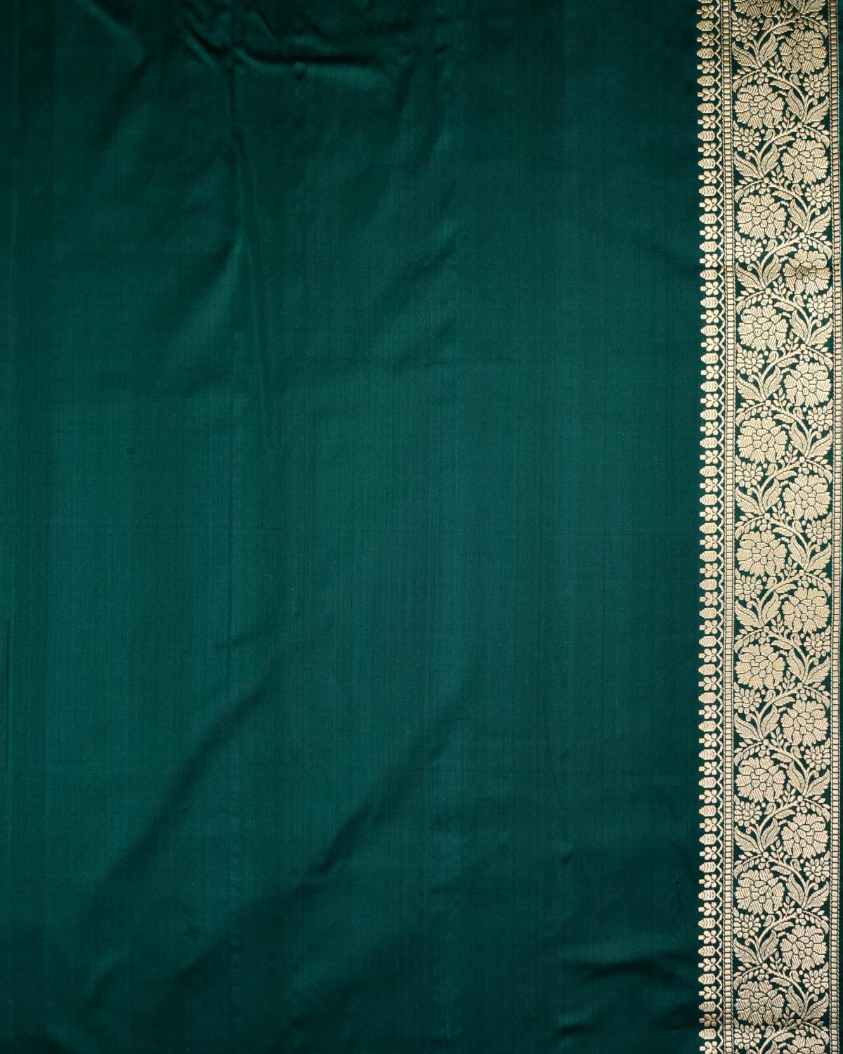 Green Banarasi Basket Weave Resham Meena Kadhuan Brocade Handwoven Katan Silk Saree - By HolyWeaves, Benares