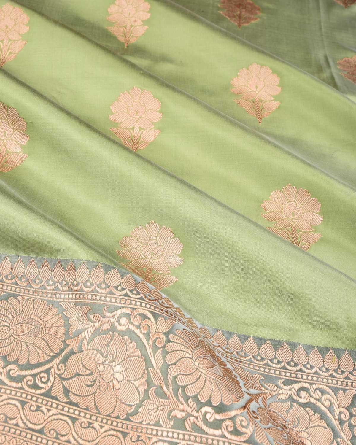 Green Banarasi Gold Zari Buta Kadhuan Brocade Handwoven Katan Silk Saree - By HolyWeaves, Benares