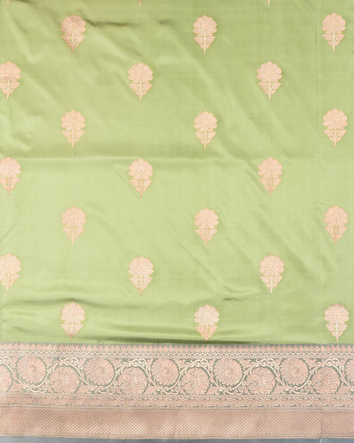 Green Banarasi Gold Zari Buta Kadhuan Brocade Handwoven Katan Silk Saree - By HolyWeaves, Benares