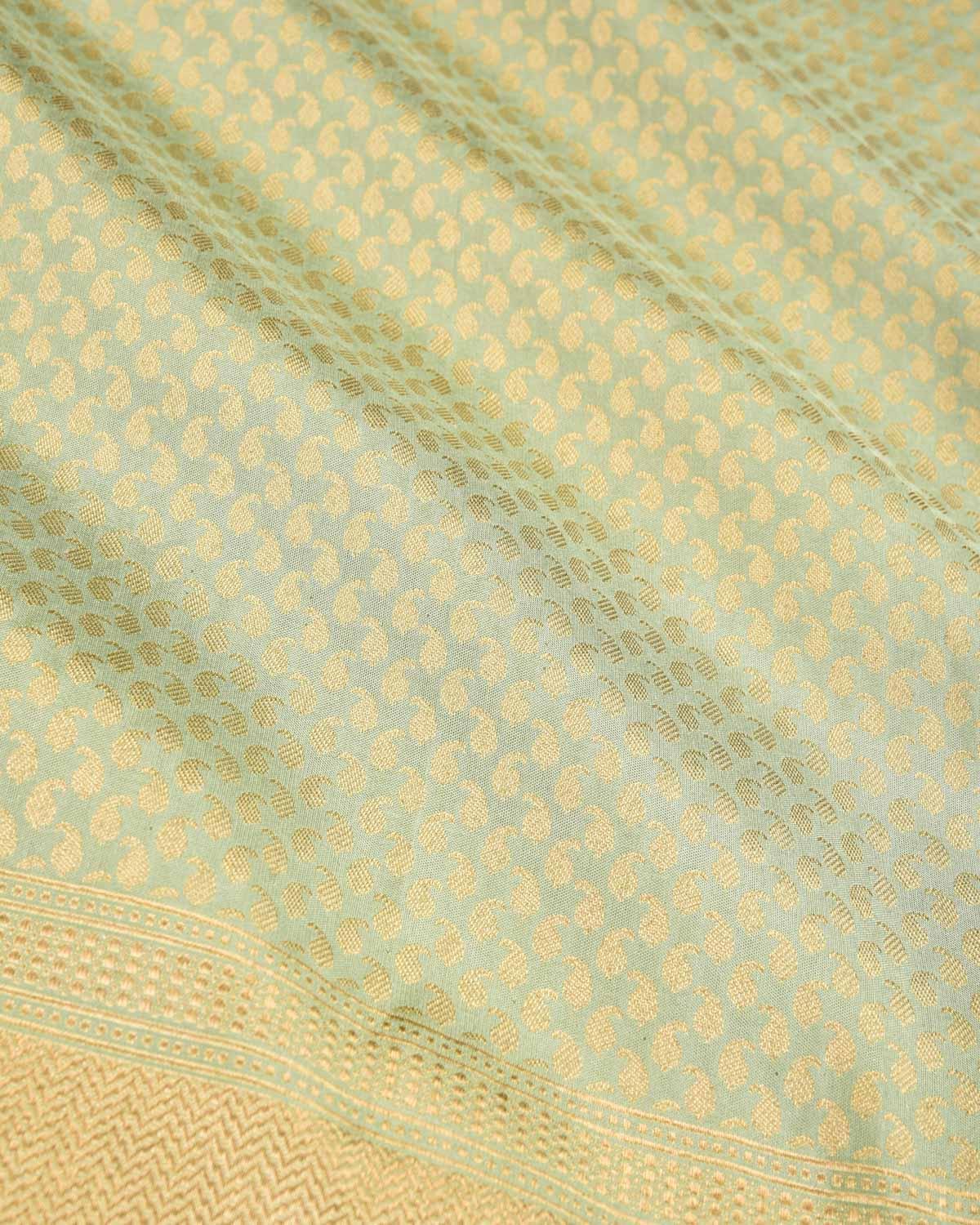 Green Banarasi Gold Zari Ghani Paisley Buti Brocade Handwoven Katan Silk Saree - By HolyWeaves, Benares