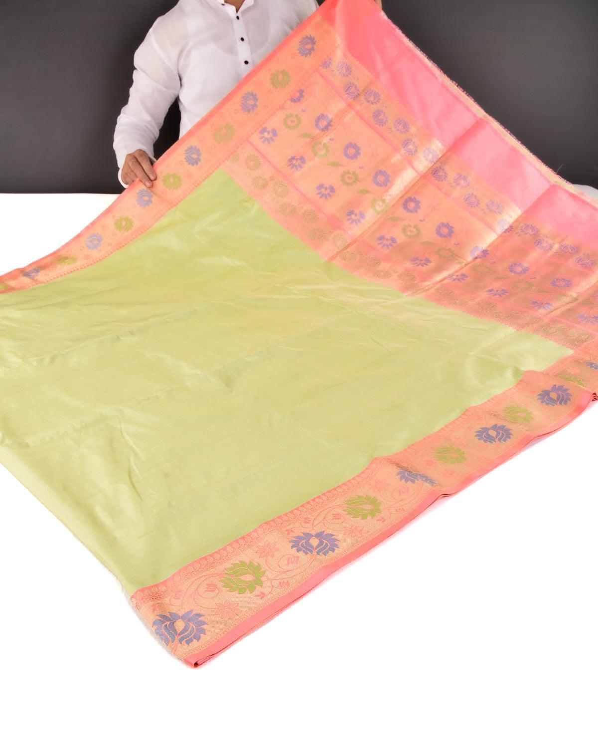 Green Banarasi Kadhuan Brocade Handwoven Katan Silk Saree with Paithani Border Pallu - By HolyWeaves, Benares