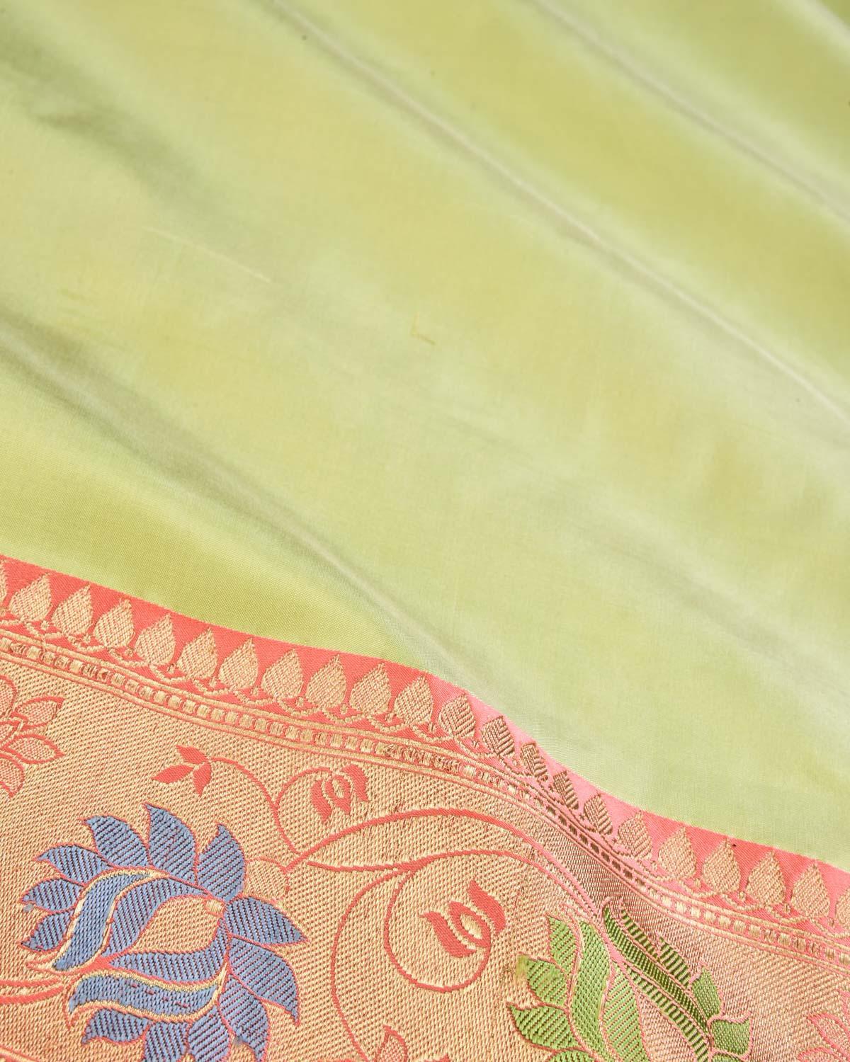 Green Banarasi Kadhuan Brocade Handwoven Katan Silk Saree with Paithani Border Pallu - By HolyWeaves, Benares