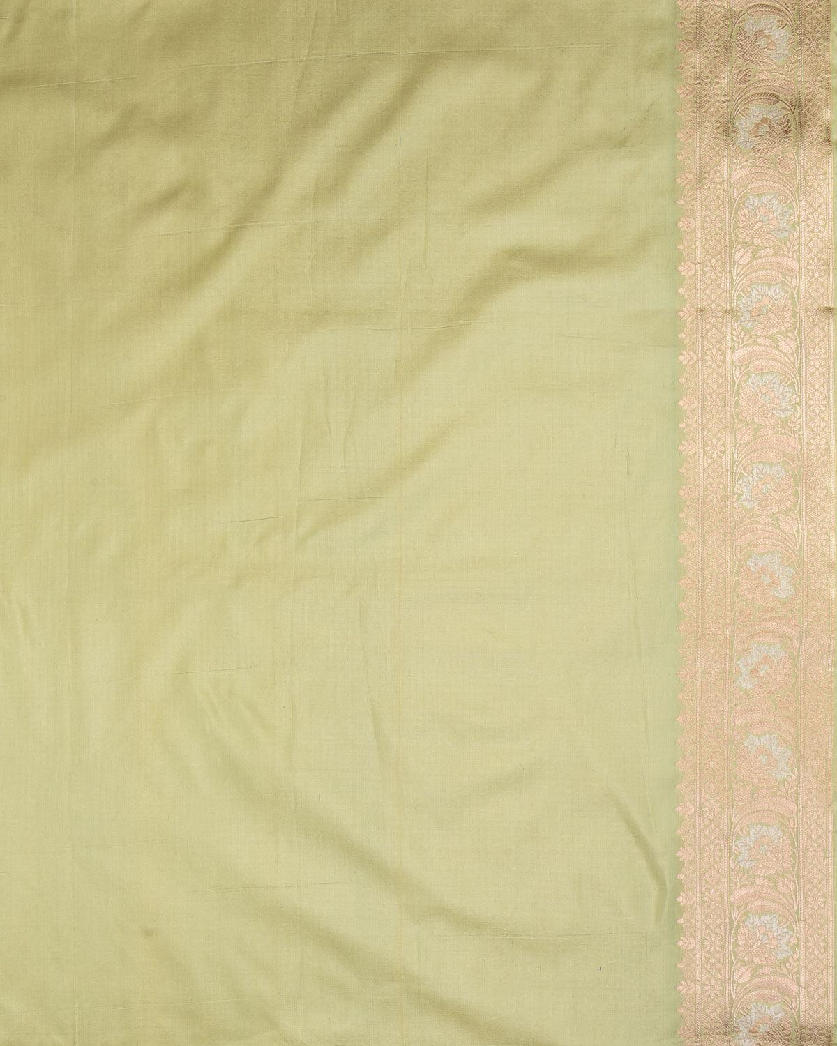 Laurel Green Banarasi Gold & Silver Zari Floral Jaal Cutwork Brocade Handwoven Katan Silk Saree - By HolyWeaves, Benares