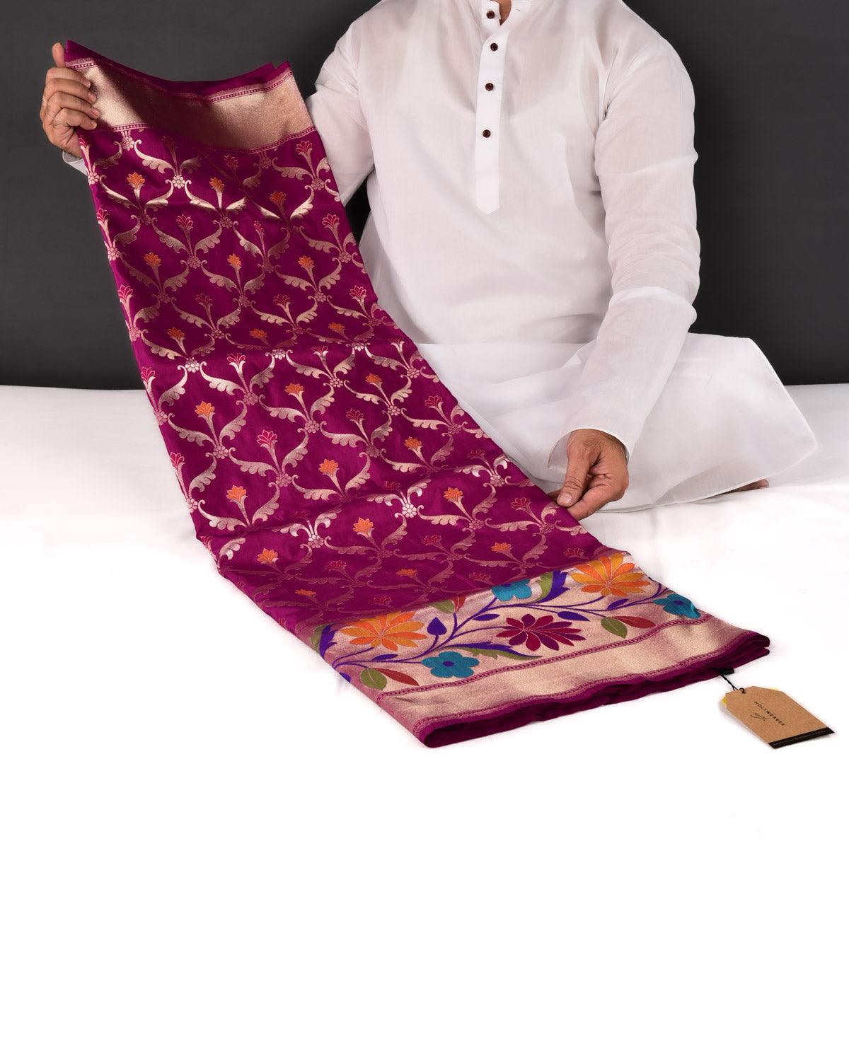 Maroon Banarasi Silver Zari Gita Shlok Brocade Handwoven Katan Silk Saree  with Golden Border - By HolyWeaves, Benares