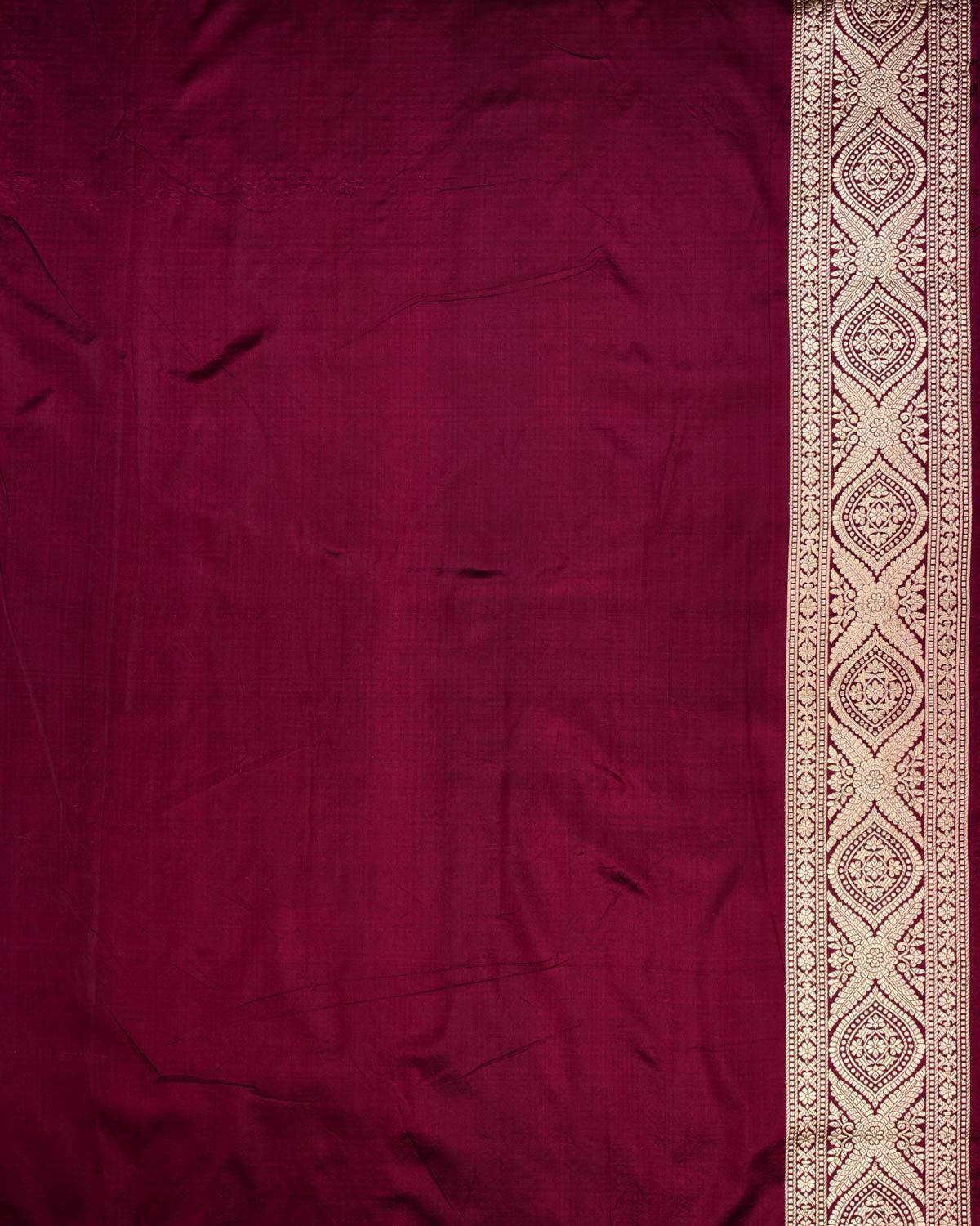 Magenta Banarasi Mughal Jaal Gold Zari Cutwork Brocade Handwoven Katan Silk Saree - By HolyWeaves, Benares