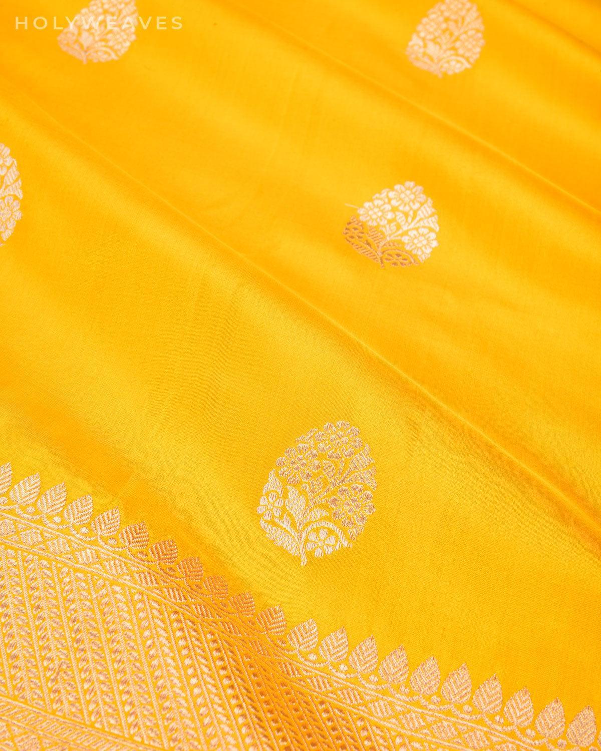 Marigold Yellow Banarasi Alfi Sona Rupa Kadhuan Brocade Handwoven Katan Silk Dupatta - By HolyWeaves, Benares