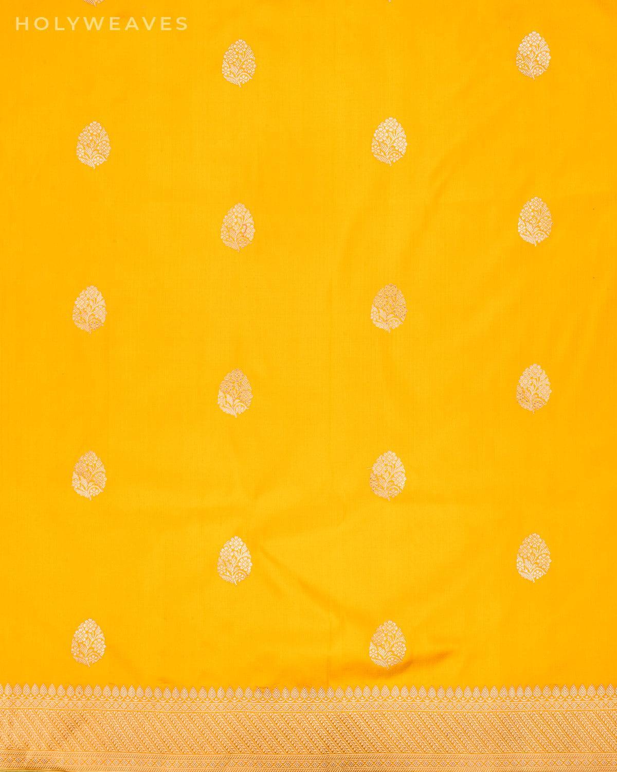 Marigold Yellow Banarasi Alfi Sona Rupa Kadhuan Brocade Handwoven Katan Silk Dupatta - By HolyWeaves, Benares