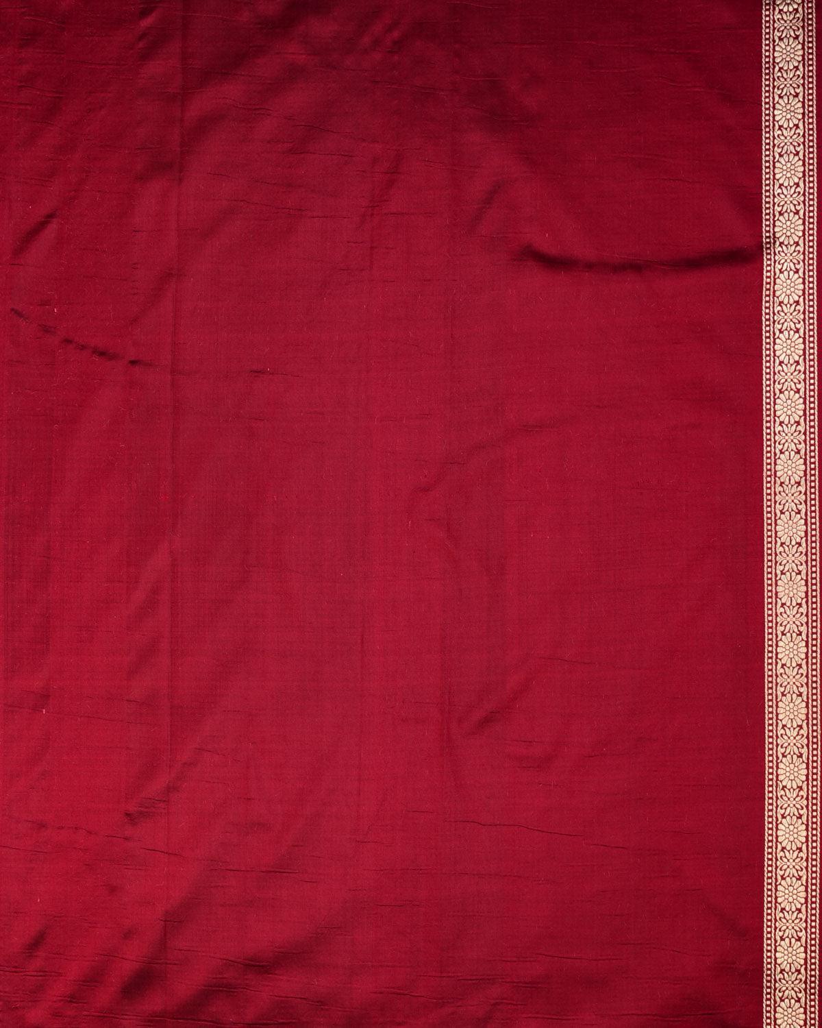 Maroon Banarasi Soft Gold Zari Ornament Stripes Cutwork Brocade Handwoven Katan Silk Saree - By HolyWeaves, Benares