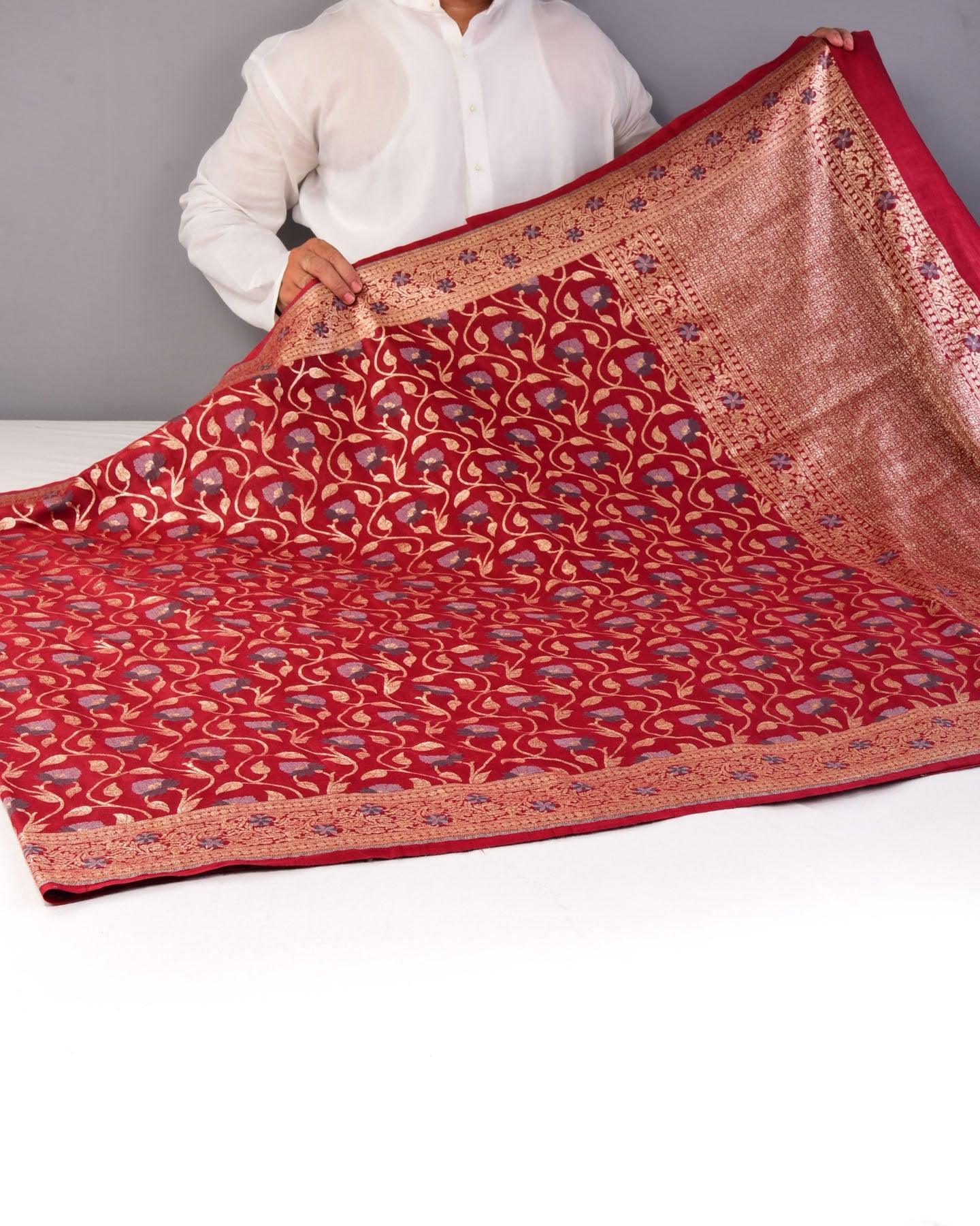 Maroon Banarasi Tehri Cutwork Brocade Handwoven Muga Silk Saree - By HolyWeaves, Benares