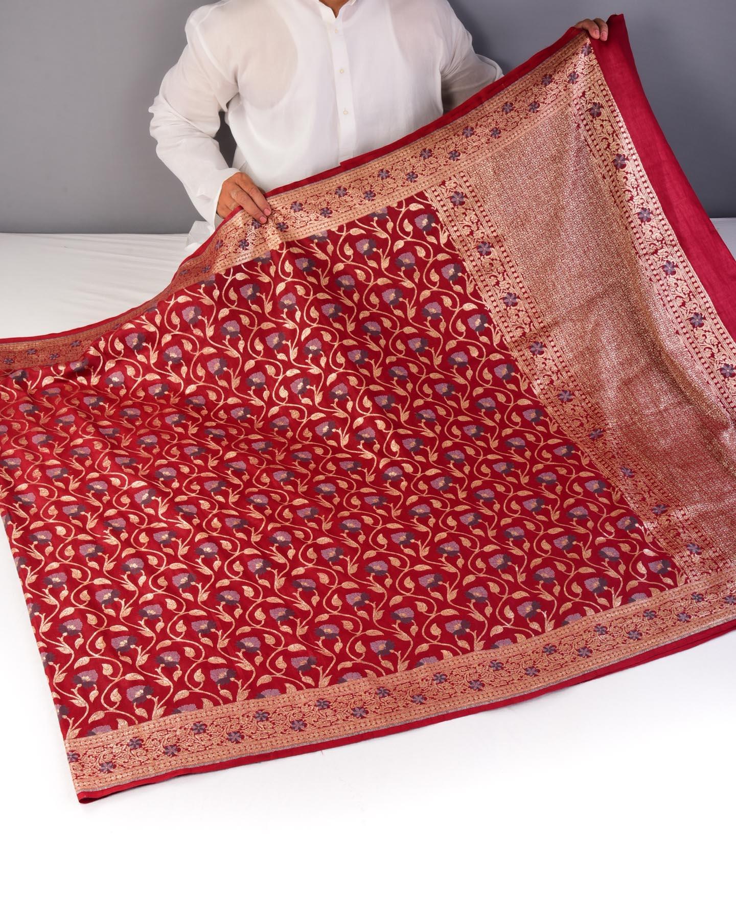 Maroon Banarasi Tehri Cutwork Brocade Handwoven Muga Silk Saree - By HolyWeaves, Benares