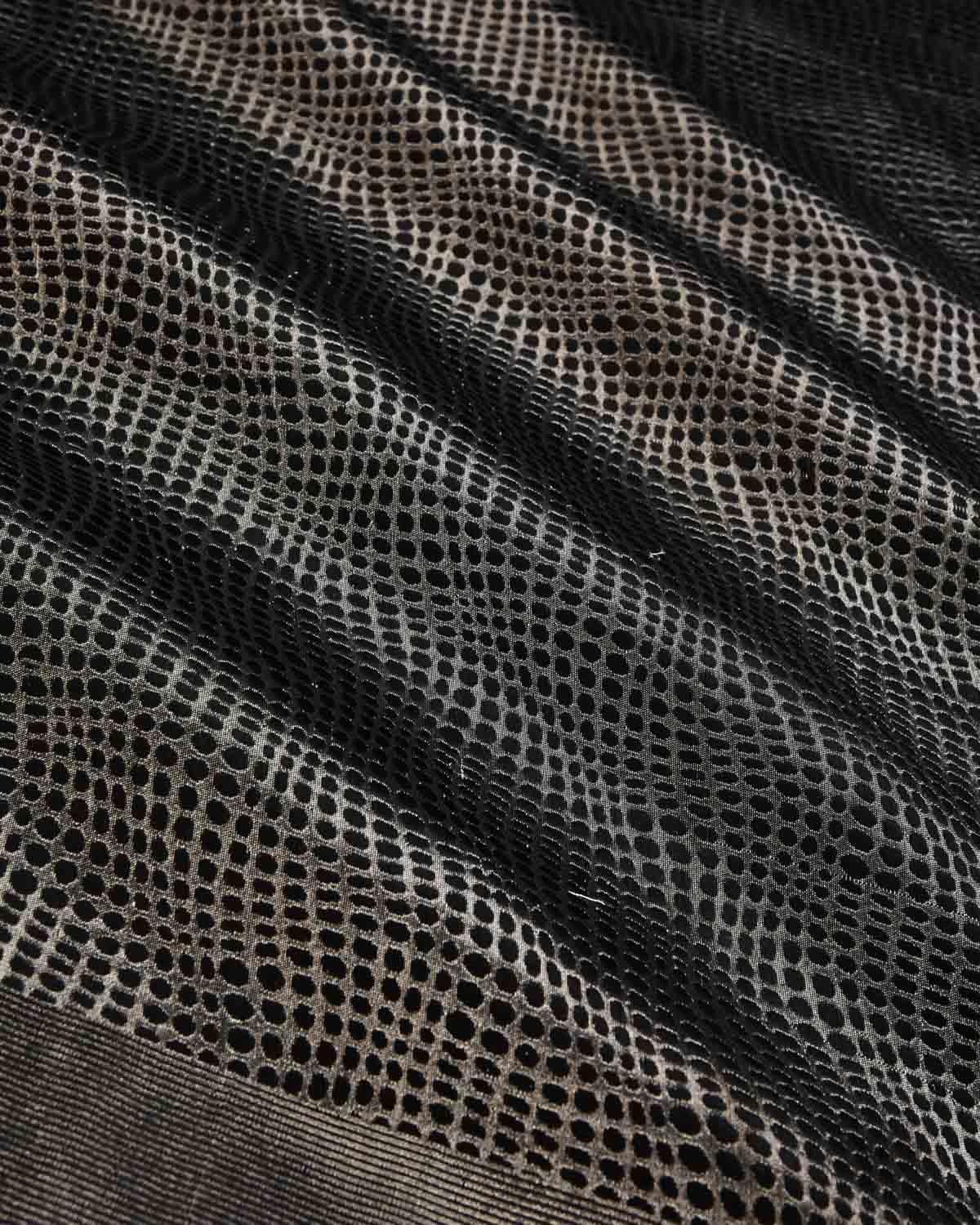 Metallic Black Banarasi Python Stripes Brocade Handwoven Katan Tissue Saree - By HolyWeaves, Benares