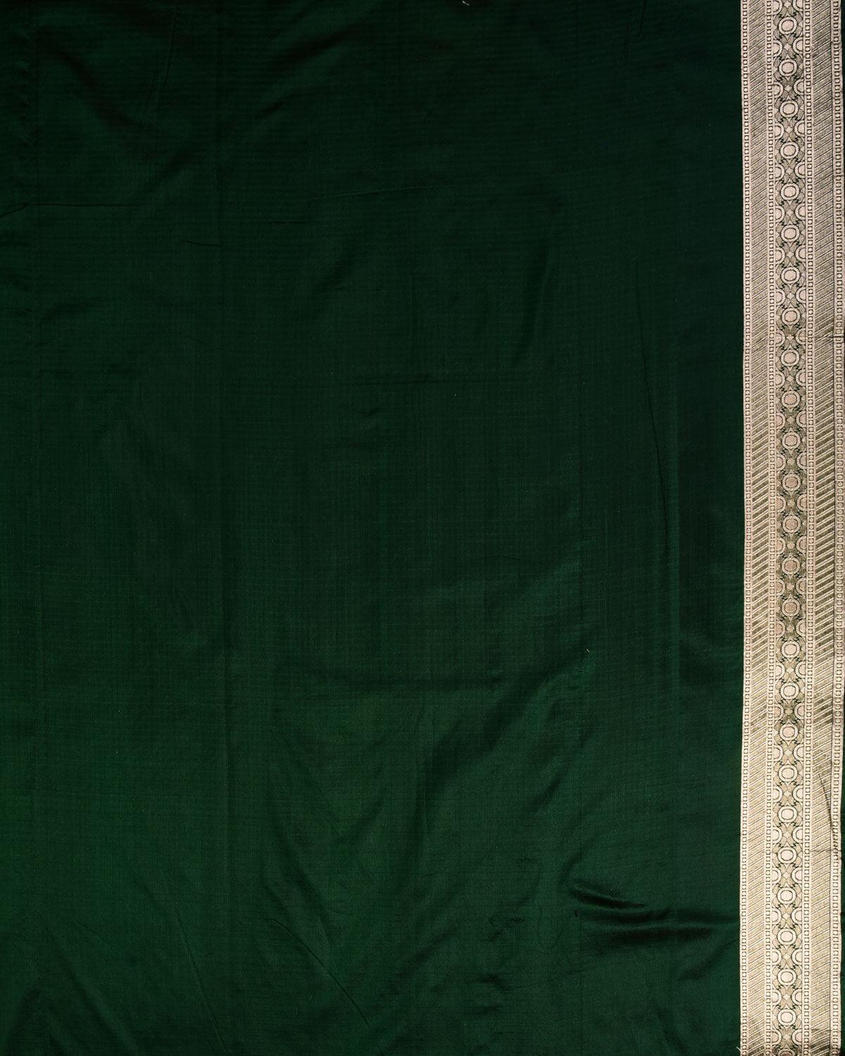 Midnight Green Banarasi Gold & Silver Zari Alfi Gulab Jaal Cutwork Brocade Handwoven Katan Silk Saree - By HolyWeaves, Benares