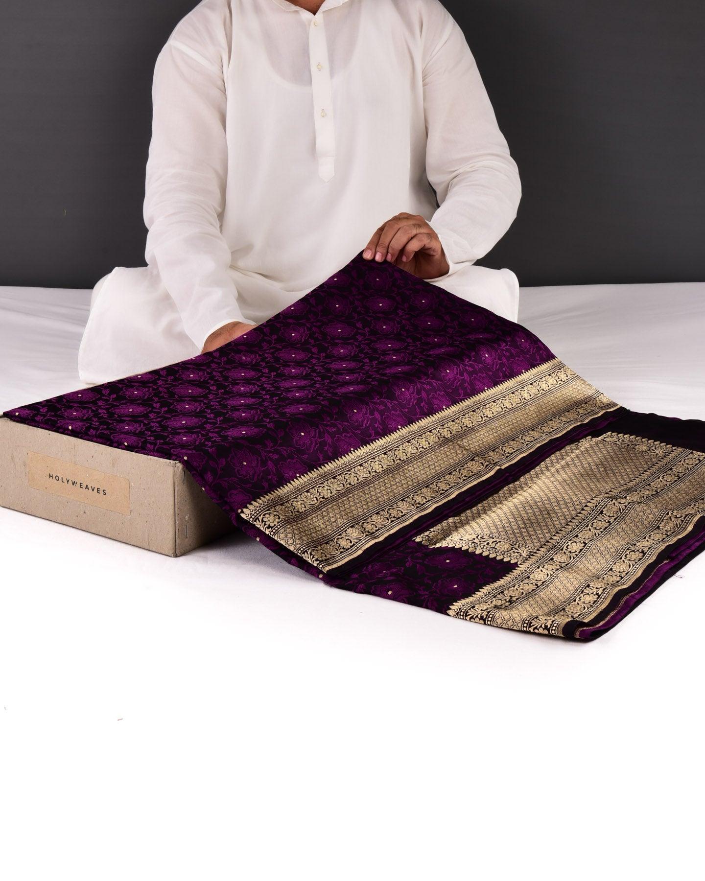 midnight purple banarasi floral jaal resham tanchoi handwoven katan silk saree with zari brocade border pallu 1