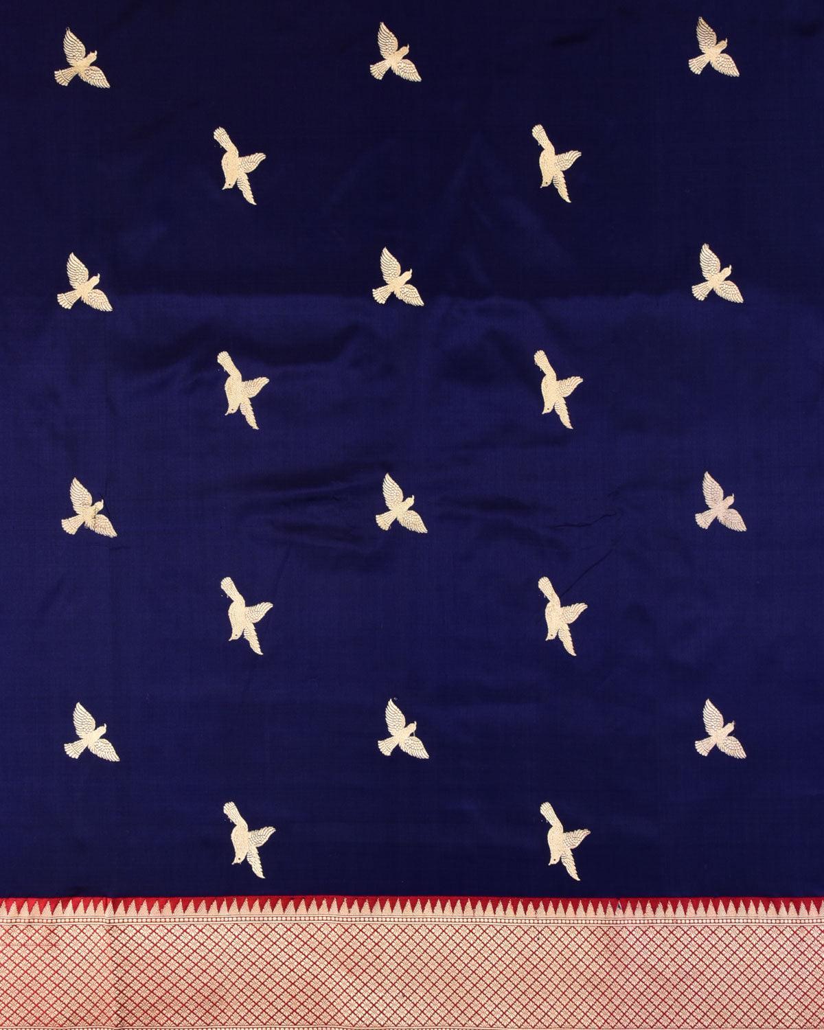 Navy Blue Banarasi Flight of Eagle Kadhuan Brocade Handwoven Katan Silk Saree - By HolyWeaves, Benares