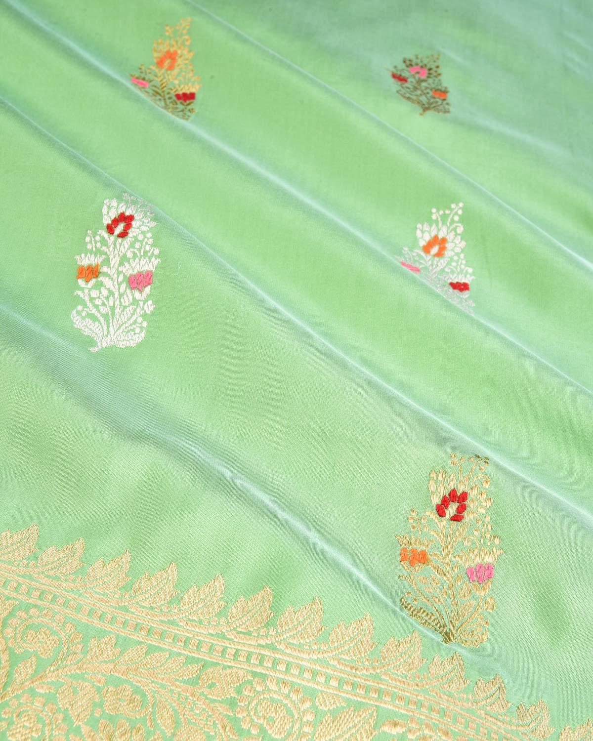 Paris Green Banarasi Gold & Silver Zari Meenedar Buti Kadhuan Brocade Handwoven Katan Silk Saree - By HolyWeaves, Benares