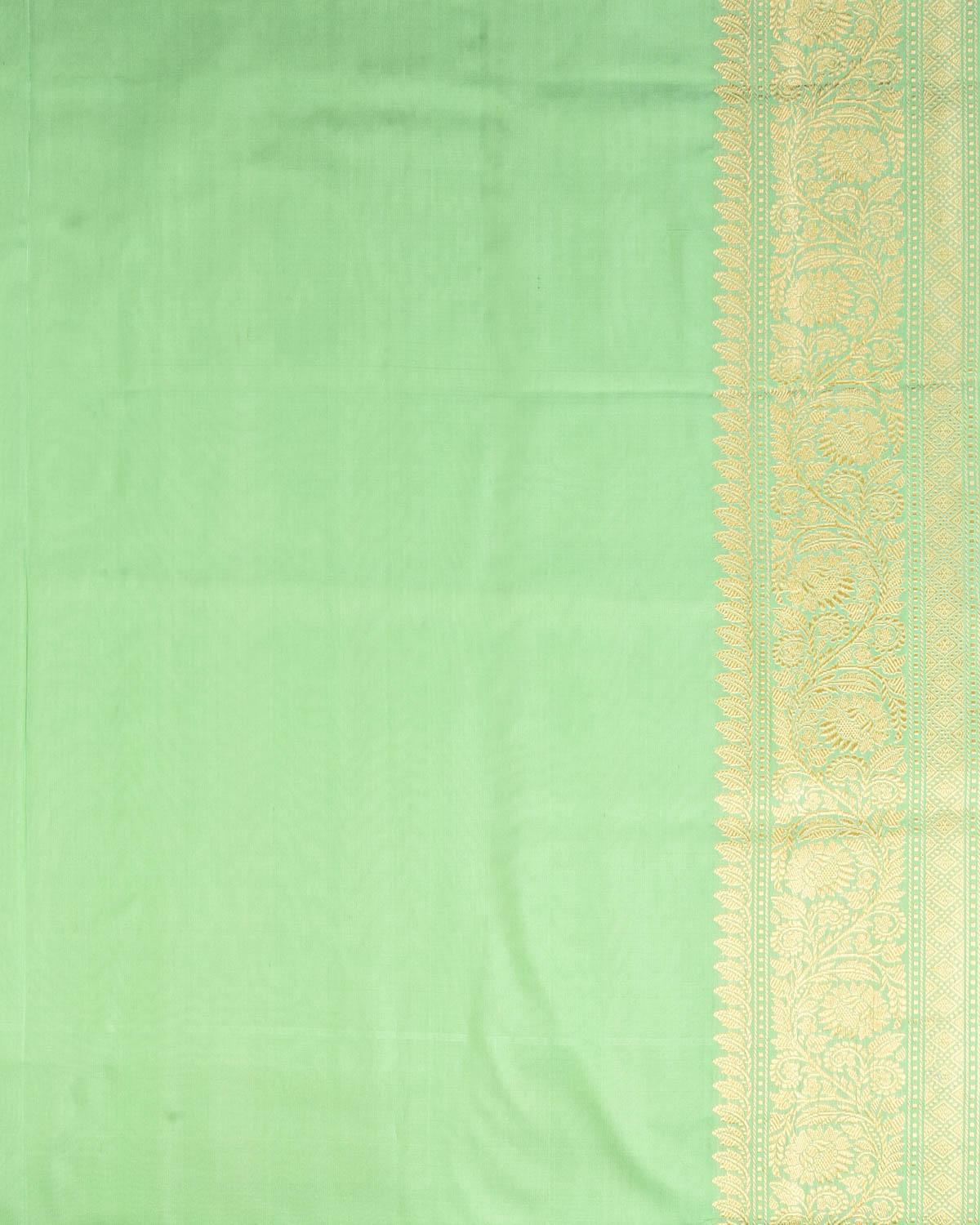 Paris Green Banarasi Gold & Silver Zari Meenedar Buti Kadhuan Brocade Handwoven Katan Silk Saree - By HolyWeaves, Benares