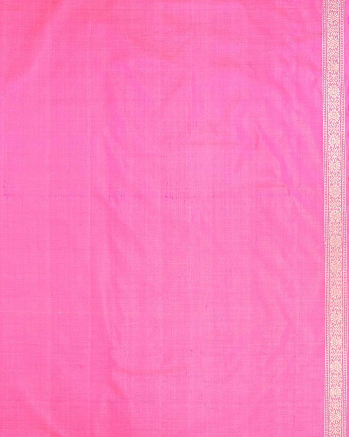 Pink Banarasi Soft Gold Zari Ornament Stripes Cutwork Brocade Handwoven Katan Silk Saree - By HolyWeaves, Benares