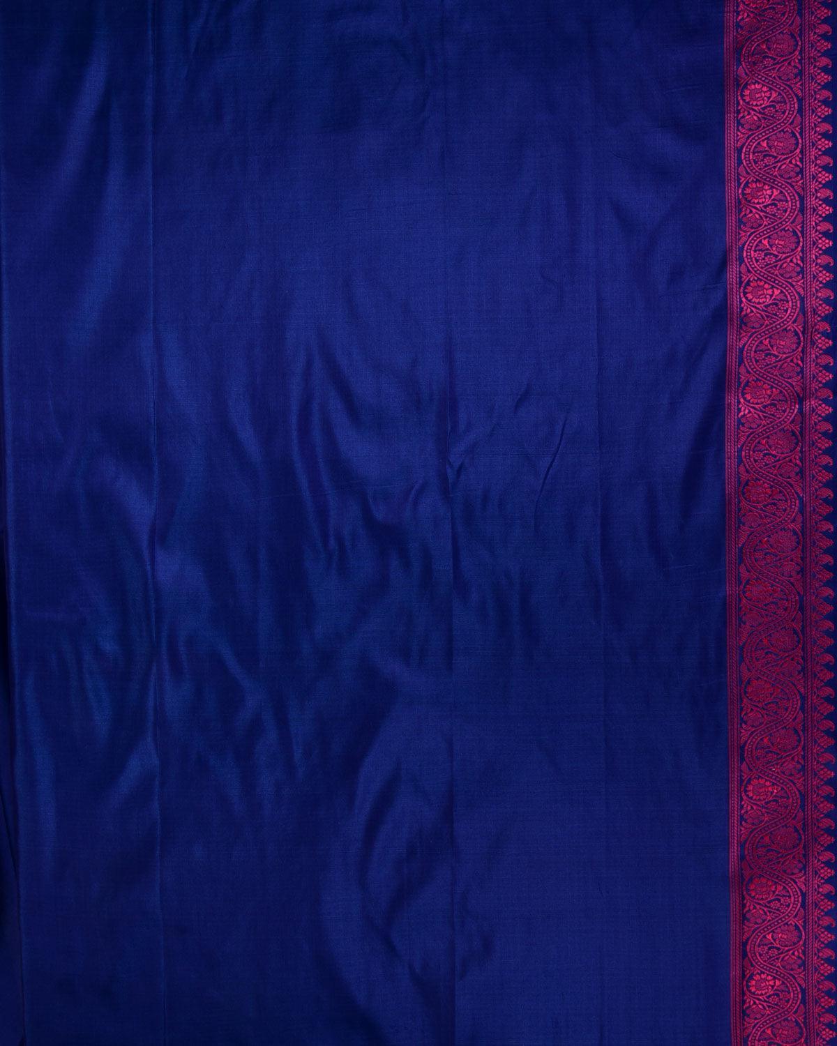 Pink On Blue Banarasi Resahm Brocade Handwoven Katan Silk Saree - By HolyWeaves, Benares