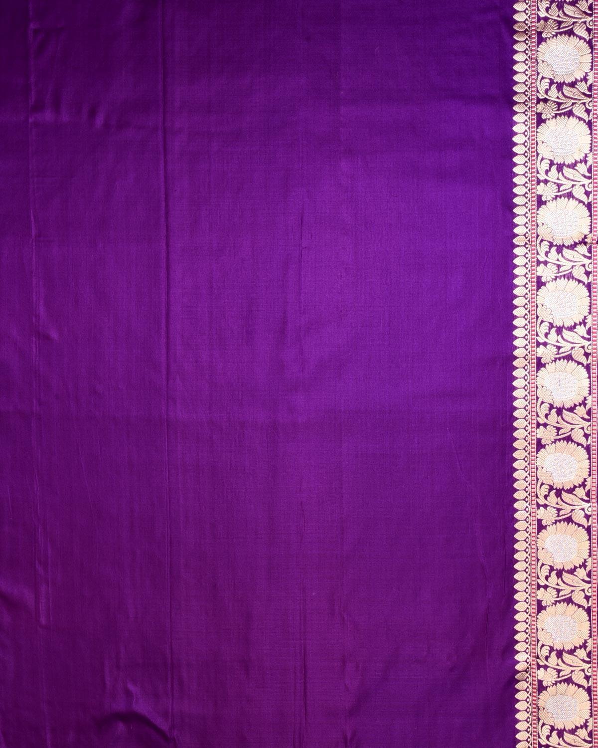 Purple Banarasi Basket Weave Gulaab Jaal Brocade Handwoven Katan Silk Saree - By HolyWeaves, Benares