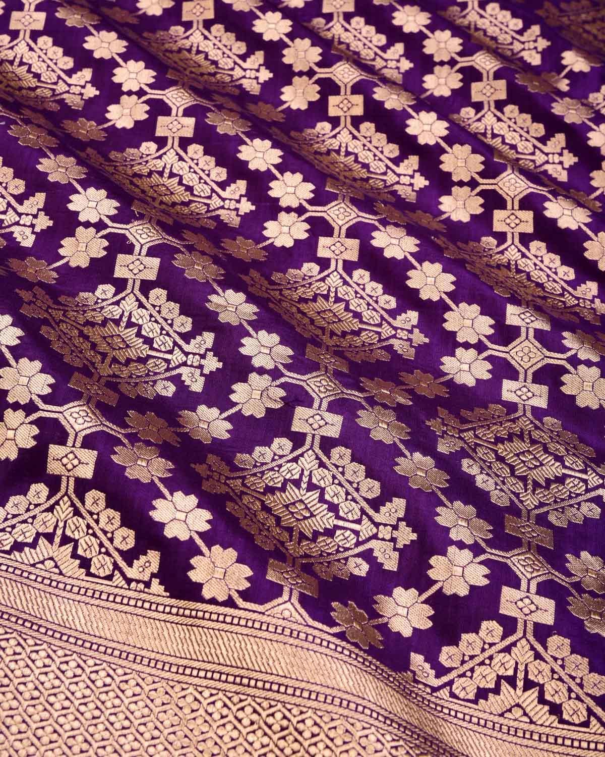 Purple Banarasi Patola Gold Zari Cutwork Brocade Handwoven Katan Silk Saree - By HolyWeaves, Benares