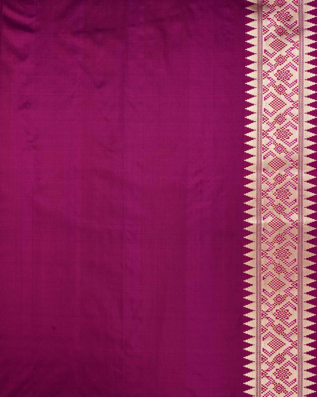 Purple Banarasi Patola Satin Jamawar Brocade Handwoven Katan Silk Saree with Gold & Silver Zari Accents - By HolyWeaves, Benares