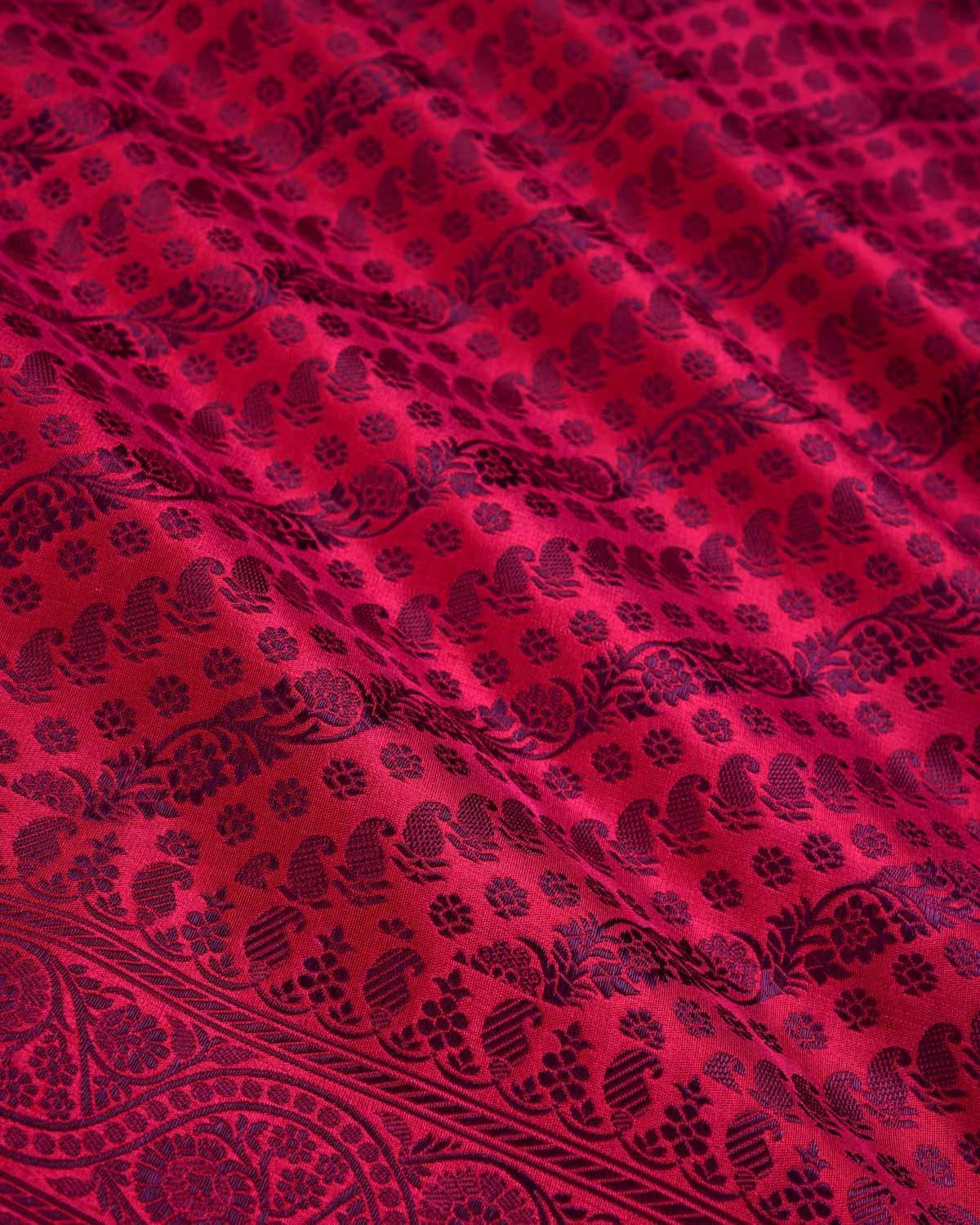 Red On Blue Banarasi Resahm Brocade Handwoven Katan Silk Saree - By HolyWeaves, Benares