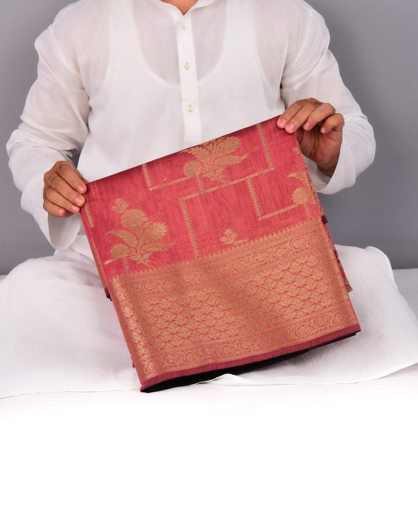 Redwood Banarasi Geometric Grids Cutwork Brocade Woven Cotton Silk Saree - By HolyWeaves, Benares