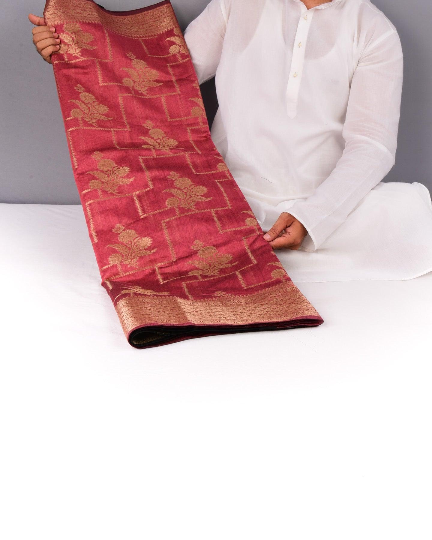 Redwood Banarasi Geometric Grids Cutwork Brocade Woven Cotton Silk Saree - By HolyWeaves, Benares