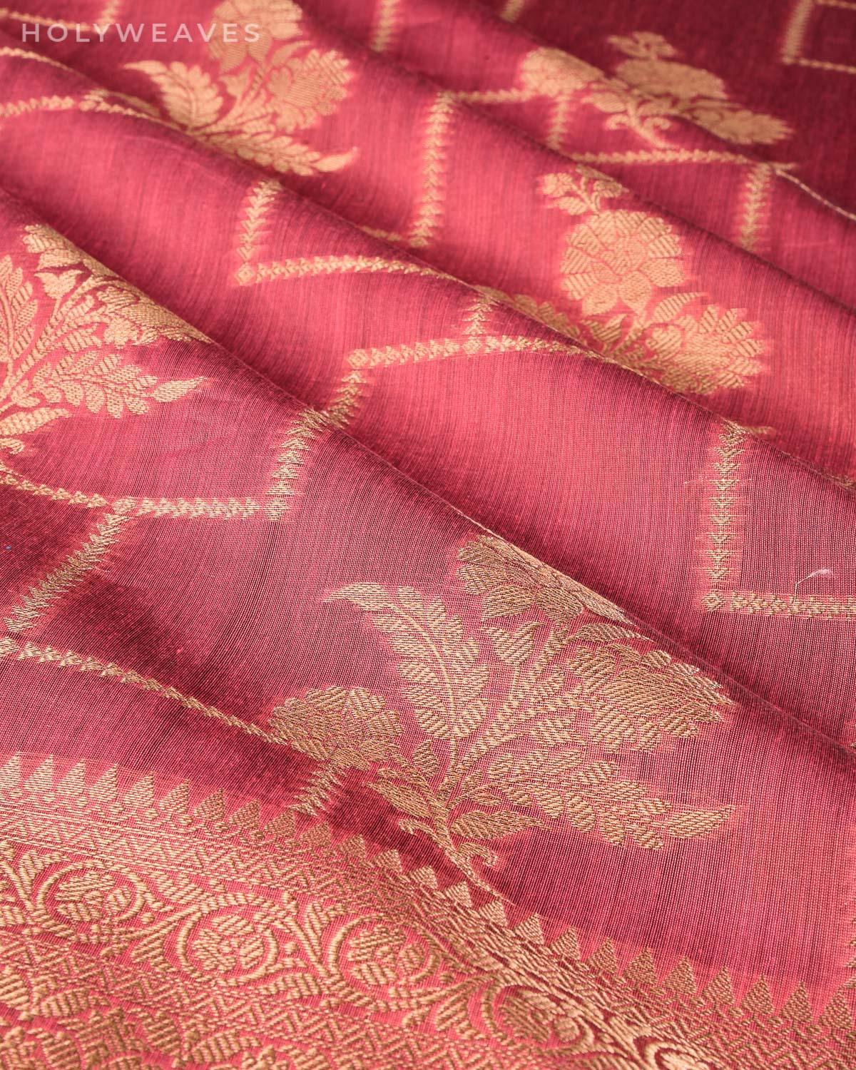 Redwood Banarasi Geometric Grids Cutwork Brocade Woven Cotton Silk Saree - By HolyWeaves, Benares