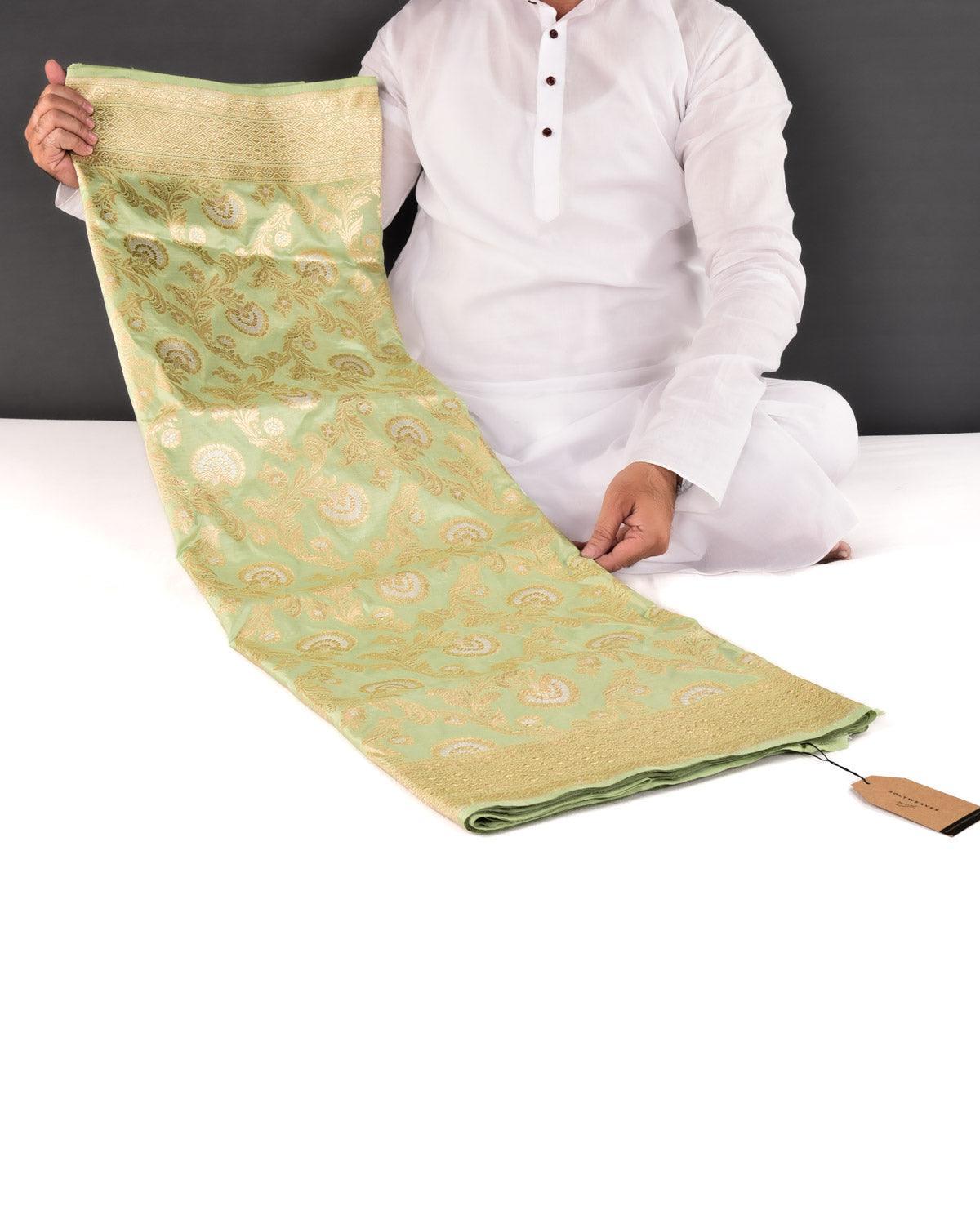 Sage Green Banarasi Gold & Silver Zari Alfi Floral Jaal Cutwork Brocade Handwoven Katan Silk Saree - By HolyWeaves, Benares