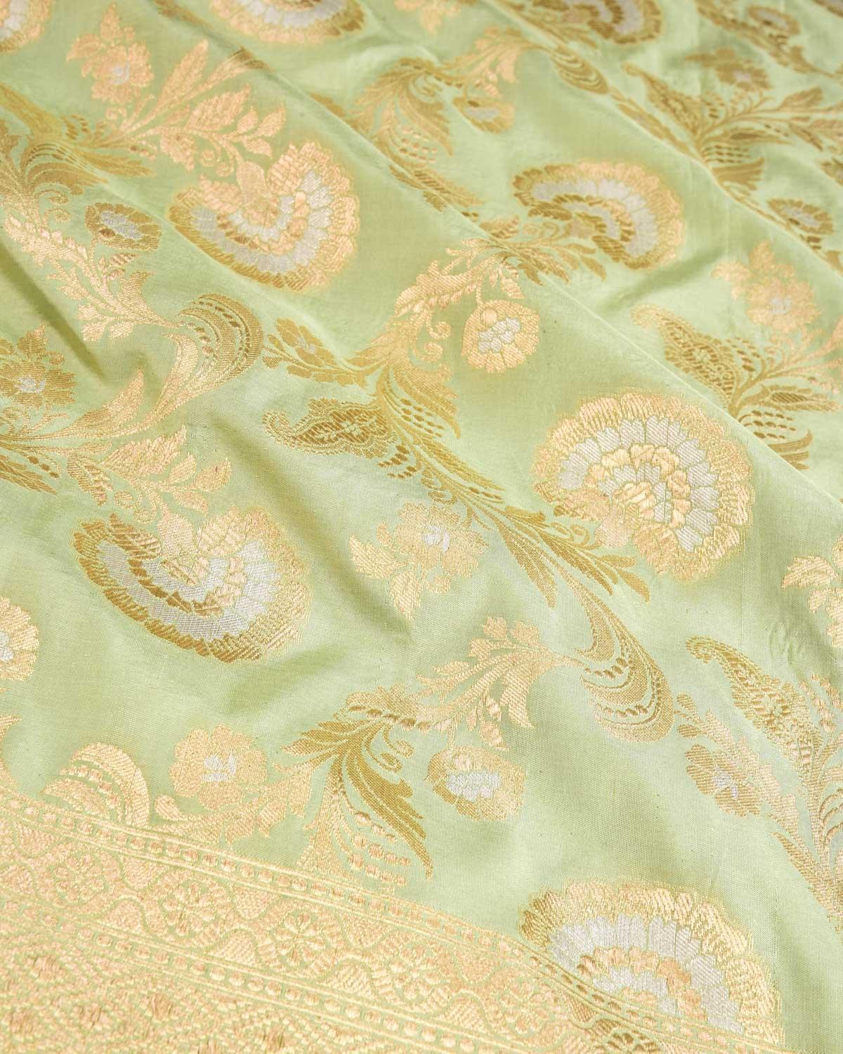 Sage Green Banarasi Gold & Silver Zari Alfi Floral Jaal Cutwork Brocade Handwoven Katan Silk Saree - By HolyWeaves, Benares