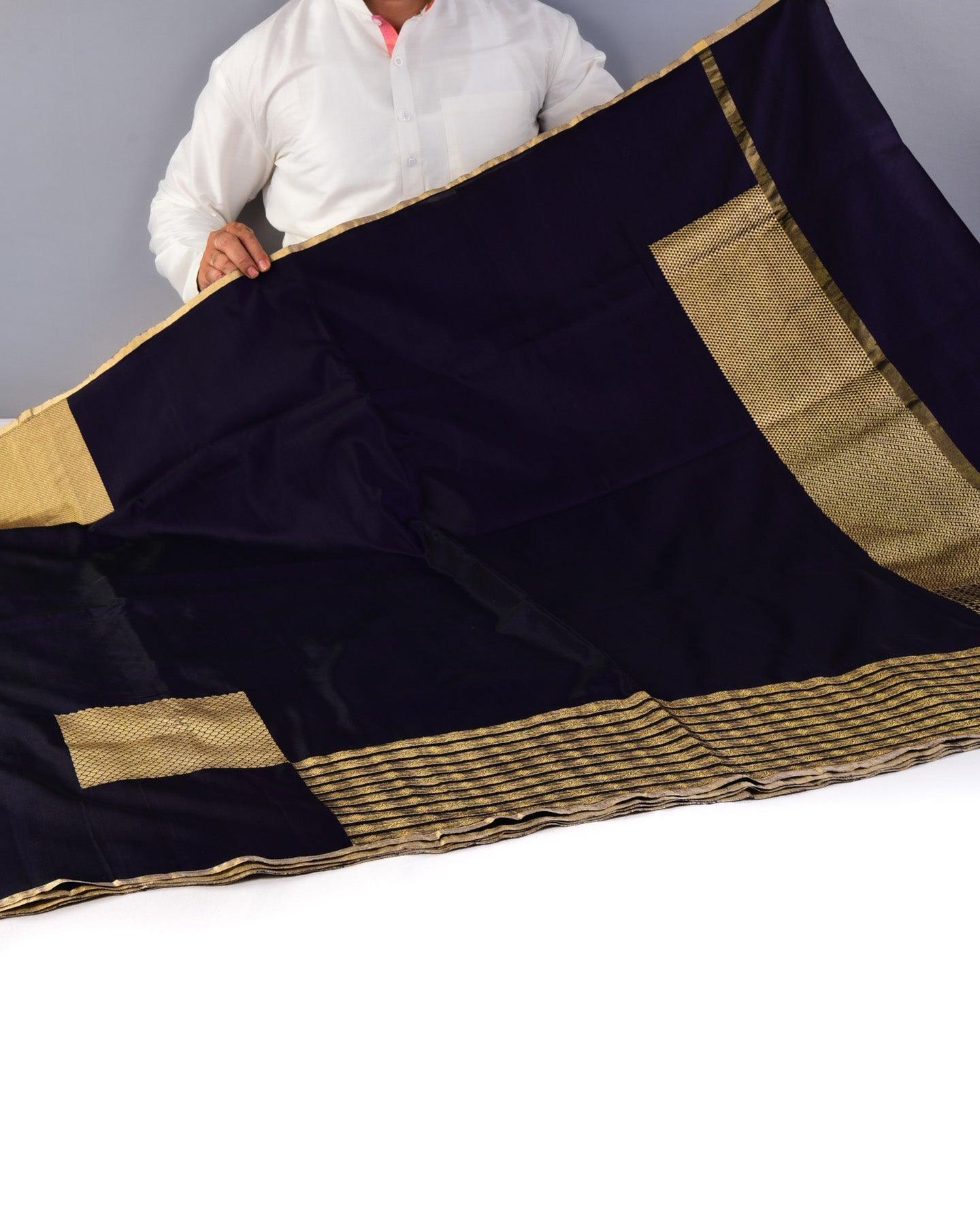 Shot Black Purple Banarasi Random Geometric Kadhuan Brocade Handwoven Katan Silk Saree - By HolyWeaves, Benares