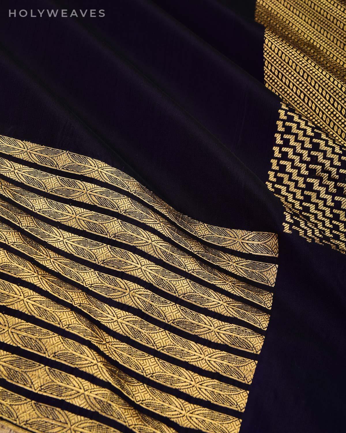 Shot Black Purple Banarasi Random Geometric Kadhuan Brocade Handwoven Katan Silk Saree - By HolyWeaves, Benares