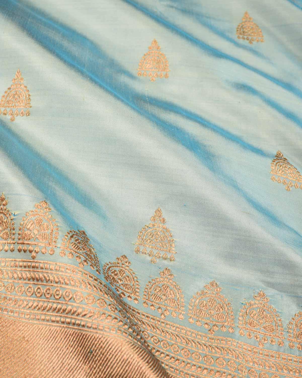Shot Blue Banarasi Jhumka Buti Light-weight Kadhuan Brocade Handwoven Katan Silk Saree - By HolyWeaves, Benares