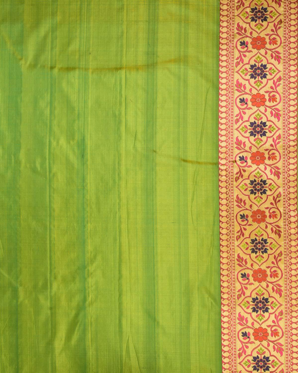 Shot Bud Green Banarasi Patola Chauhara Meena Cutwork Brocade Handwoven Katan Silk Saree - By HolyWeaves, Benares