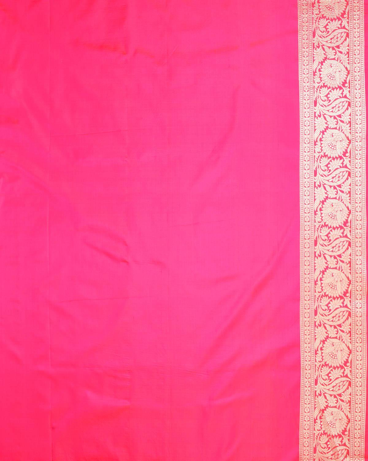 Shot Fuchsia Pink Banarasi Diagonal Paisleys Gold Zari Cutwork Brocade Handwoven Katan Silk Saree - By HolyWeaves, Benares