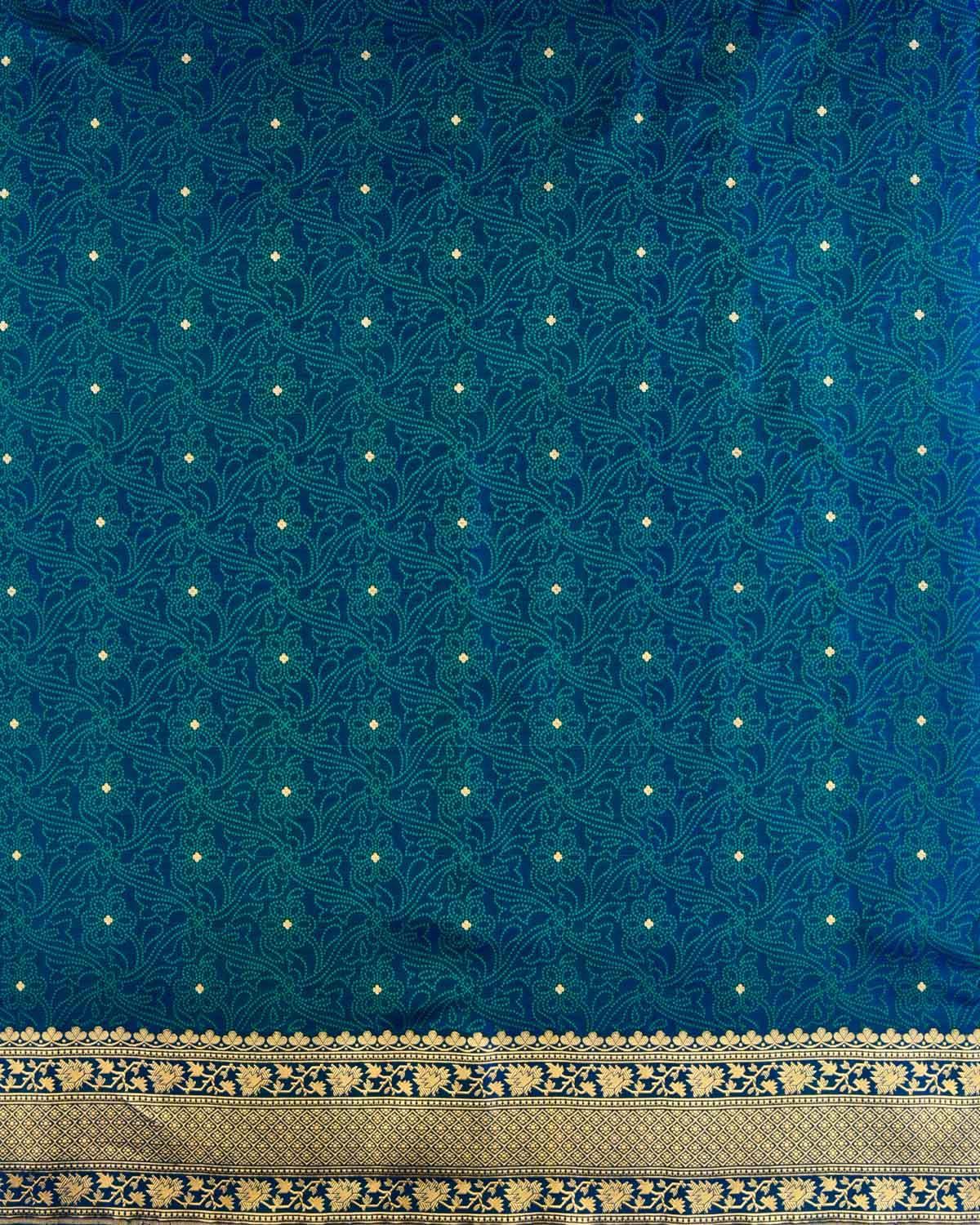 Shot Green On Blue Banarasi Dotted Jaal Satin Tanchoi Brocade Handwoven Katan Silk Saree - By HolyWeaves, Benares