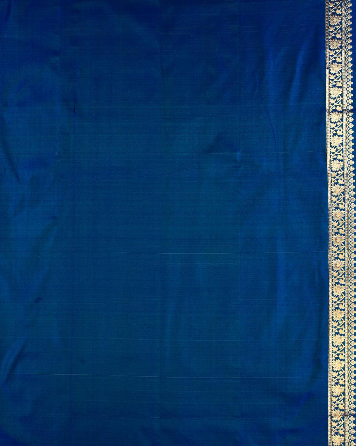 Shot Green On Blue Banarasi Dotted Jaal Satin Tanchoi Brocade Handwoven Katan Silk Saree - By HolyWeaves, Benares