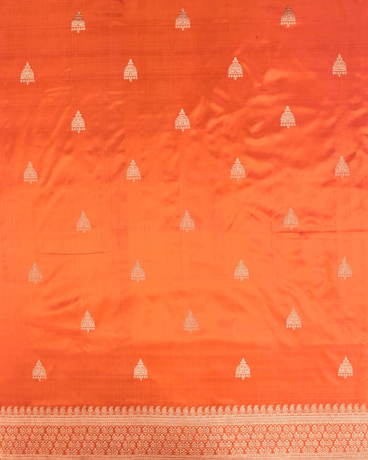 Shot Orange Banarasi Gold Zari Buti Kadhuan Brocade Handwoven Katan Silk Saree - By HolyWeaves, Benares