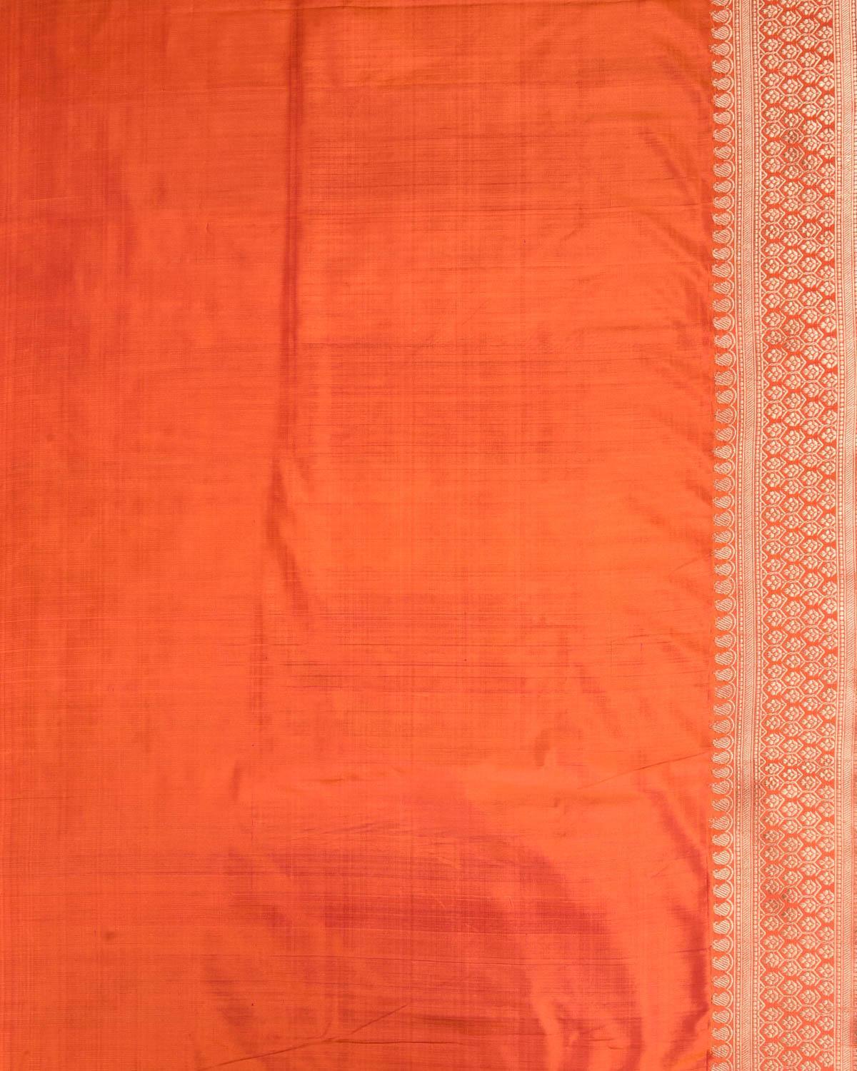 Shot Orange Banarasi Gold Zari Buti Kadhuan Brocade Handwoven Katan Silk Saree - By HolyWeaves, Benares