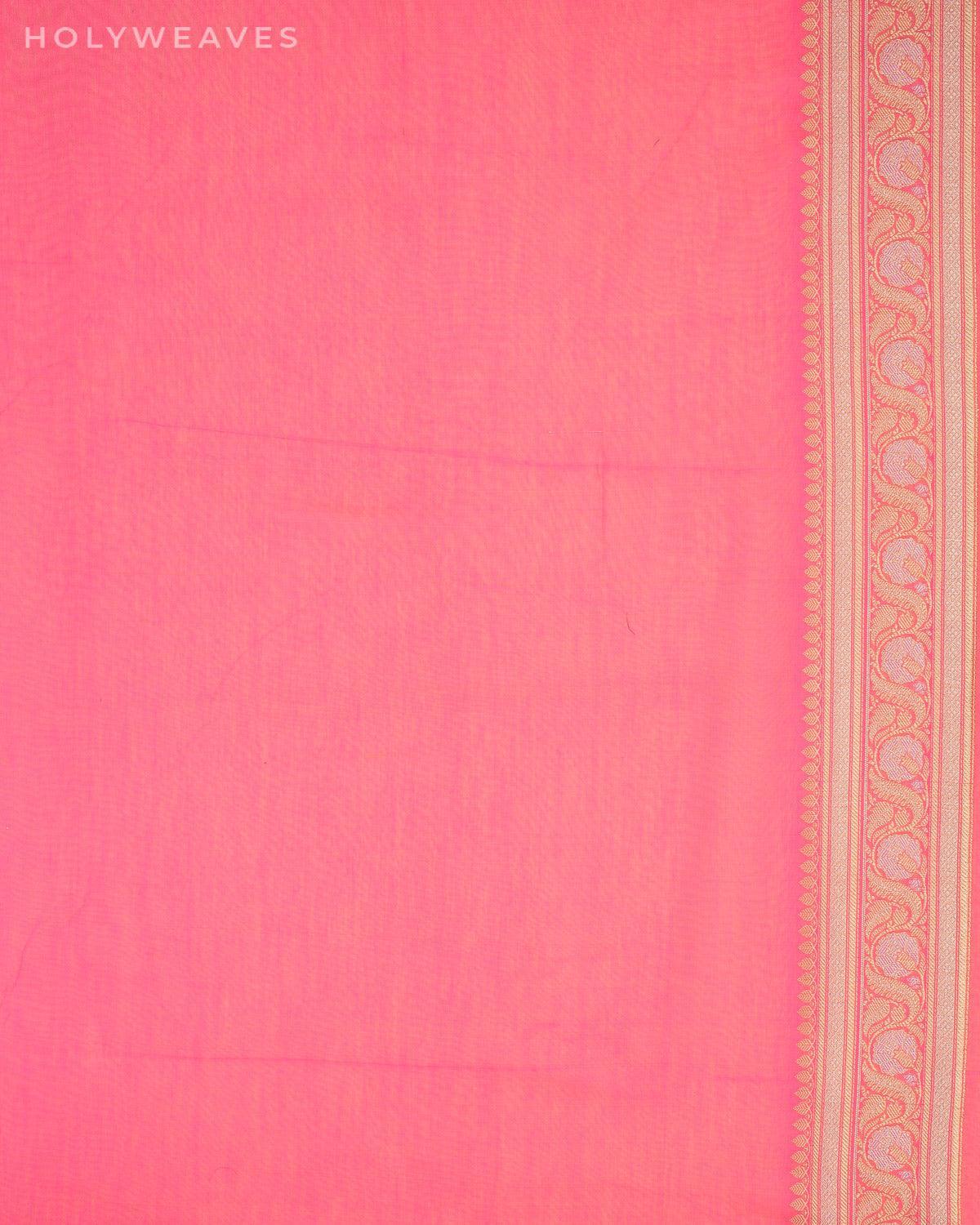 Shot Pink Banarasi Gold & Silver Buti Cutwork Brocade Woven Cotton Silk Saree - By HolyWeaves, Benares