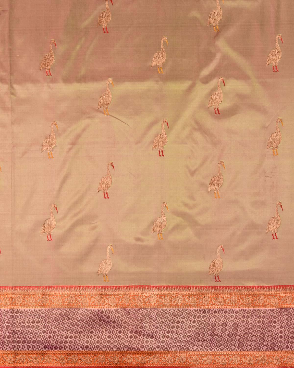 Shot Pink-Green Banarasi Hans Buta Kadhuan Brocade Handwoven Katan Silk Saree - By HolyWeaves, Benares