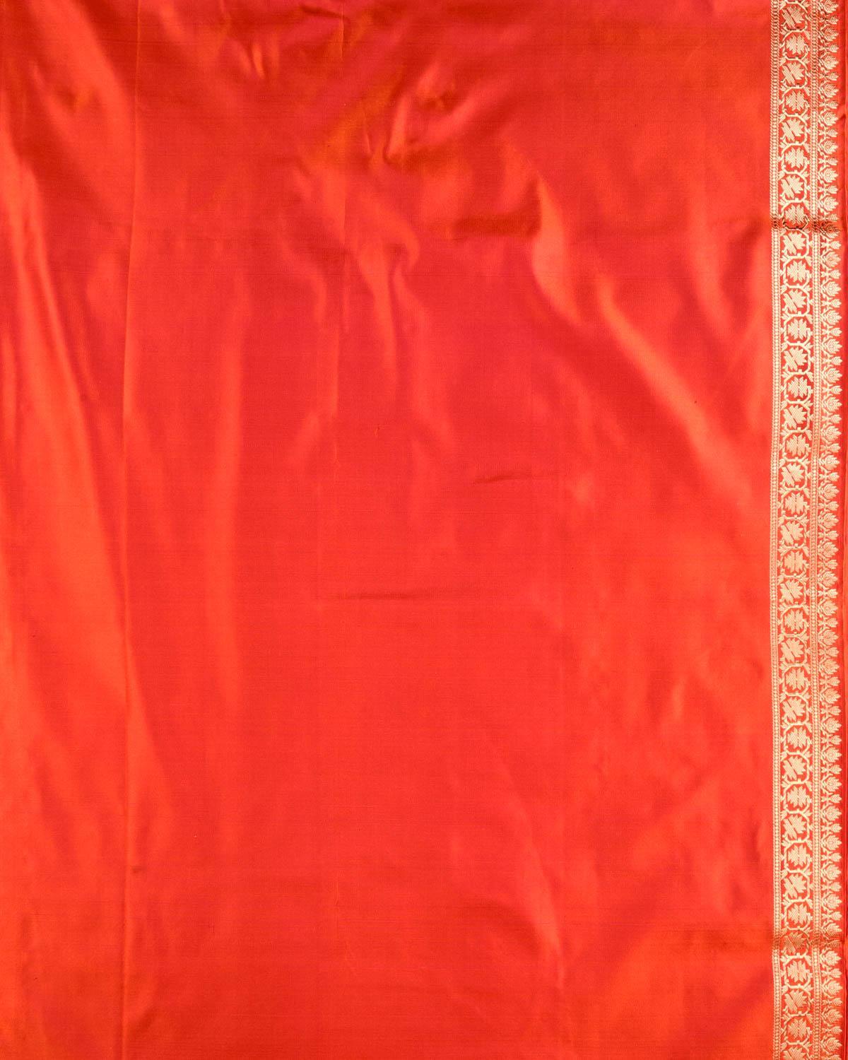 Shot Pink On Orange Banarasi Gulab Jaal Tanchoi Brocade Handwoven Katan Silk Saree - By HolyWeaves, Benares