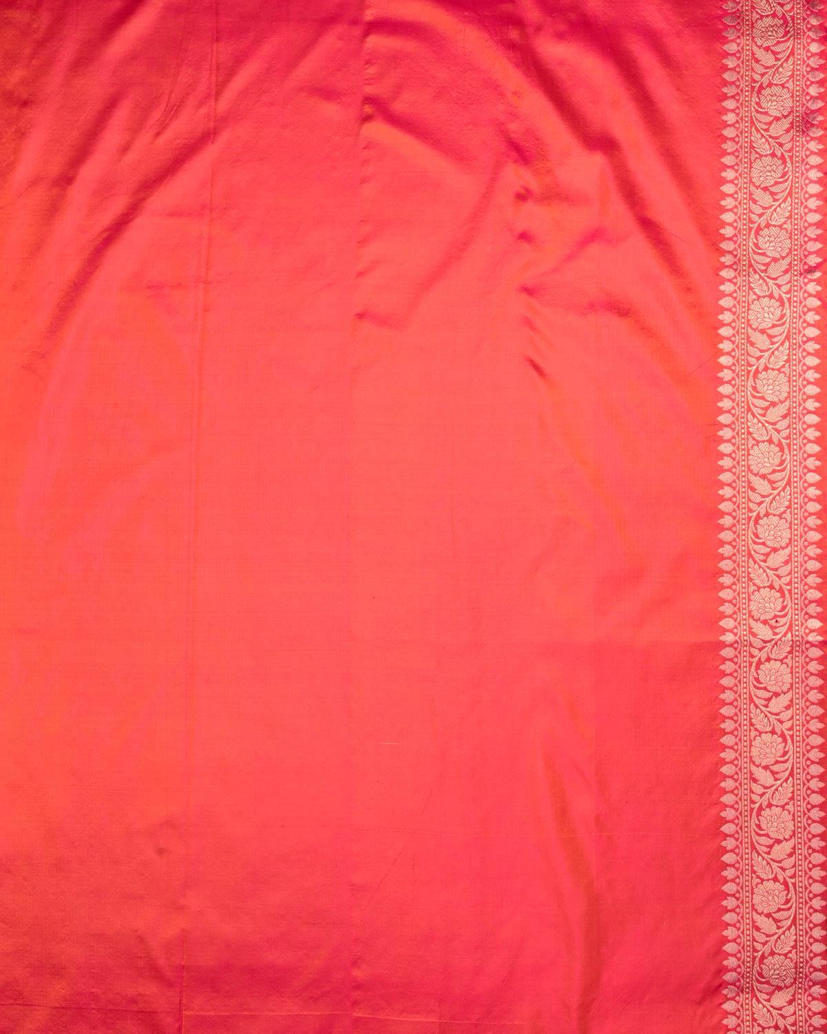 Shot Pink-Orange Banarasi Gold & Silver Zari Alfi Jangla Cutwork Brocade Handwoven Katan Silk Saree - By HolyWeaves, Benares