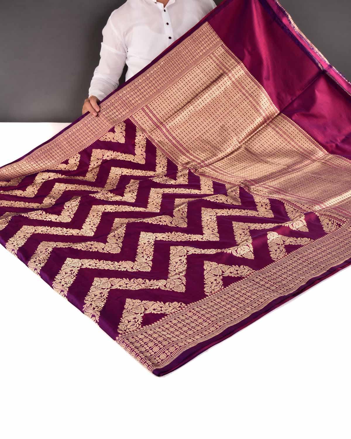 Shot Purple Banarasi Kadhuan Brocade Handwoven Katan Silk Saree - By HolyWeaves, Benares