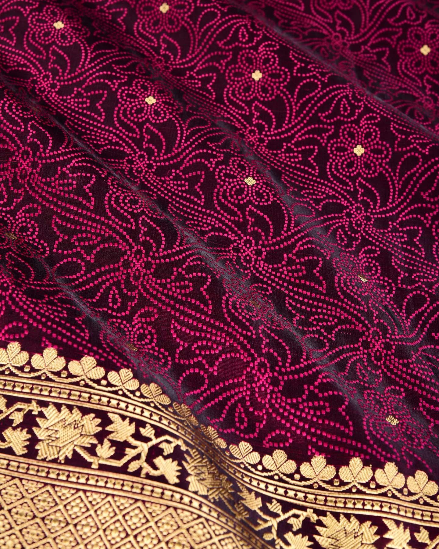 Shot Purple Banarasi Resham Zari Buti Tanchoi Handwoven Katan Silk Saree with Sona Zari Border - By HolyWeaves, Benares