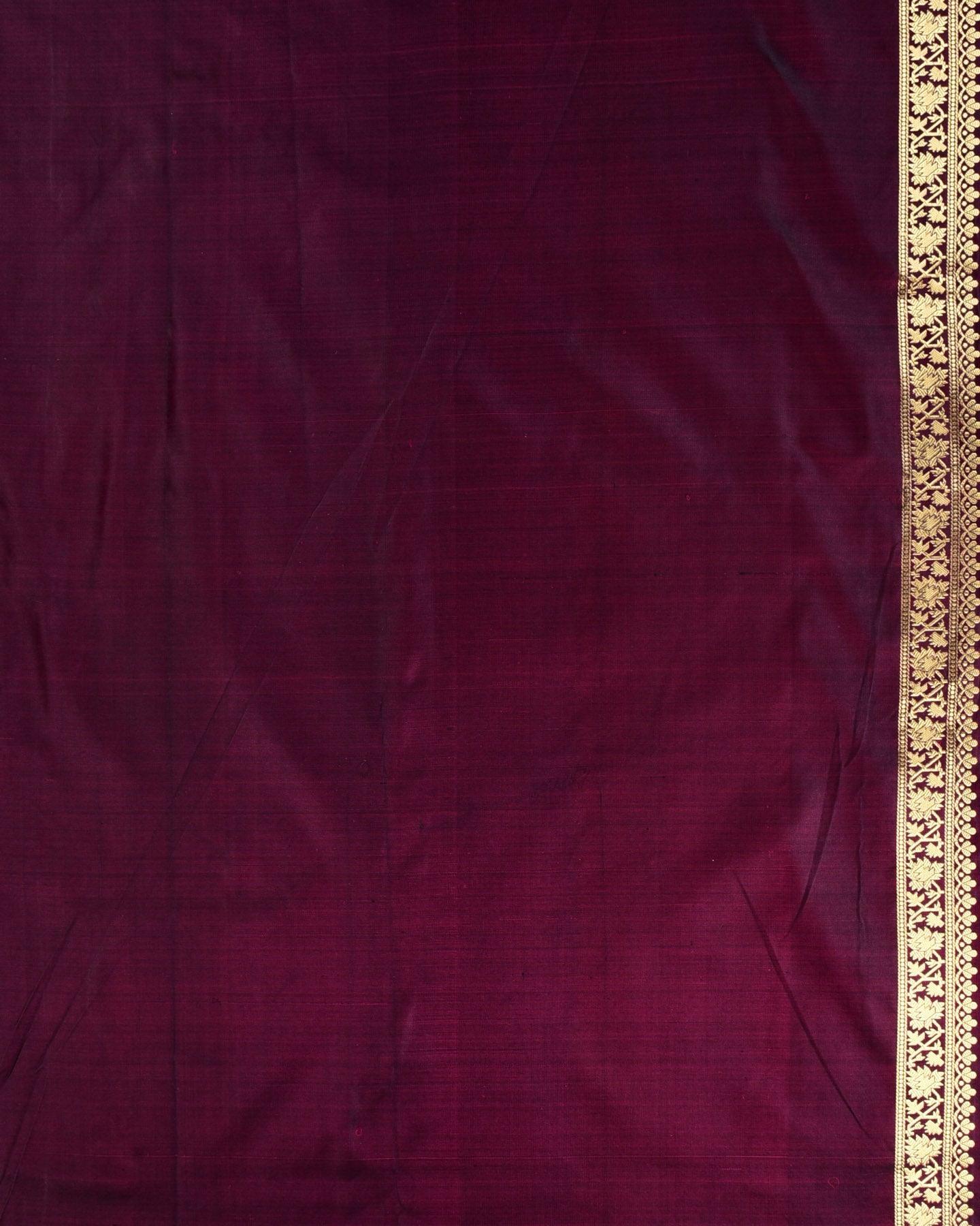 Shot Purple Banarasi Resham Zari Buti Tanchoi Handwoven Katan Silk Saree with Sona Zari Border - By HolyWeaves, Benares